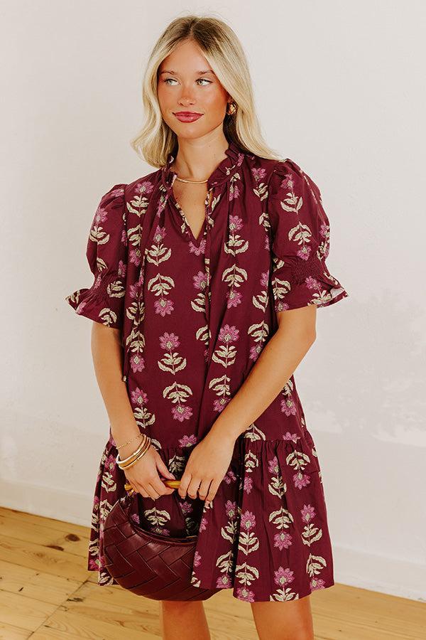 Bordeaux Sipping Floral Mini Dress Product Image