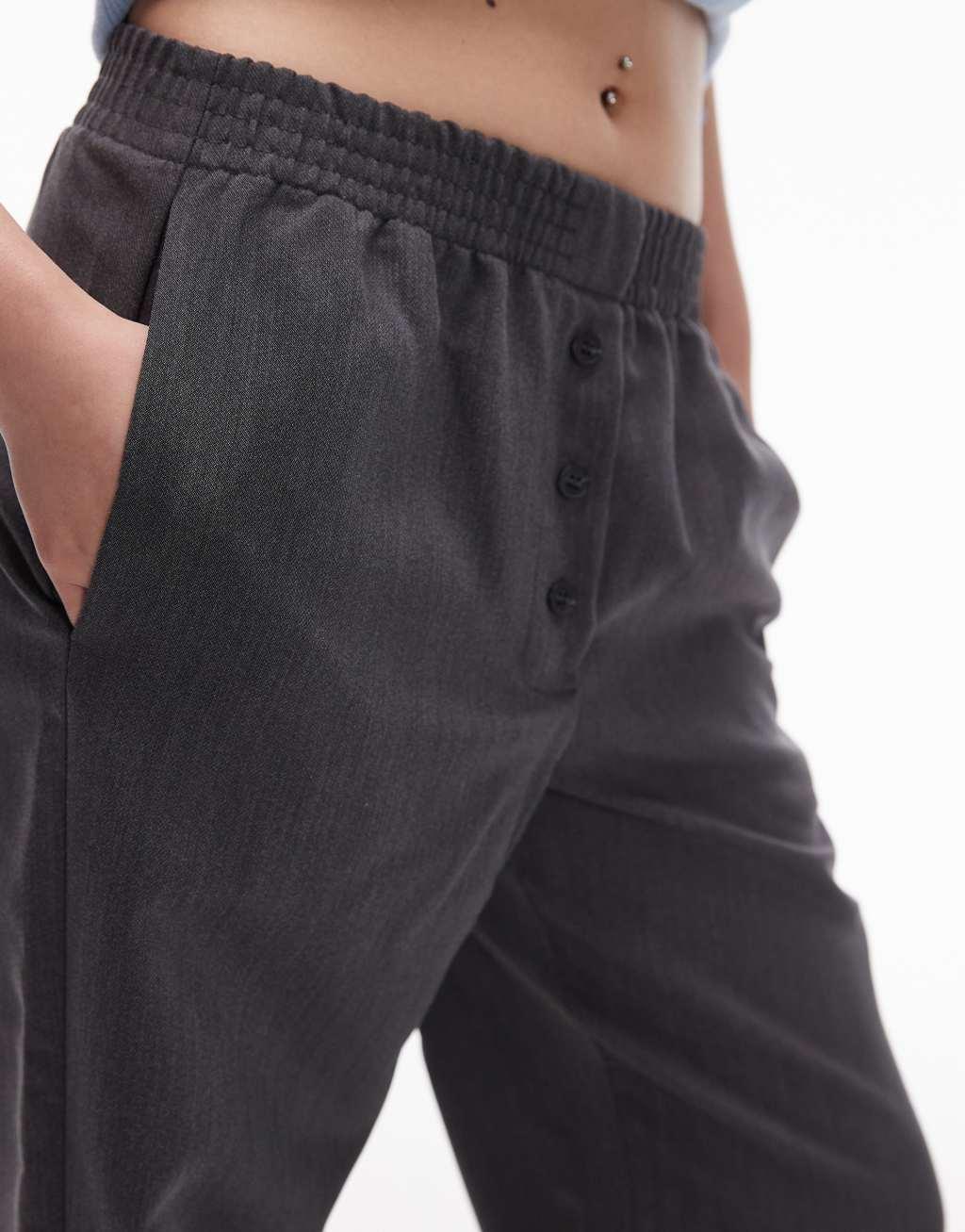 Topshop Petite basic button down sweatpants in charcoal Product Image