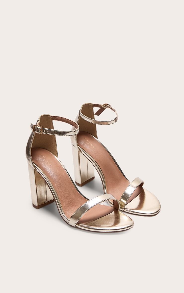 Gold Wide Fit Pu Round Toe Block Heeled Sandals Product Image