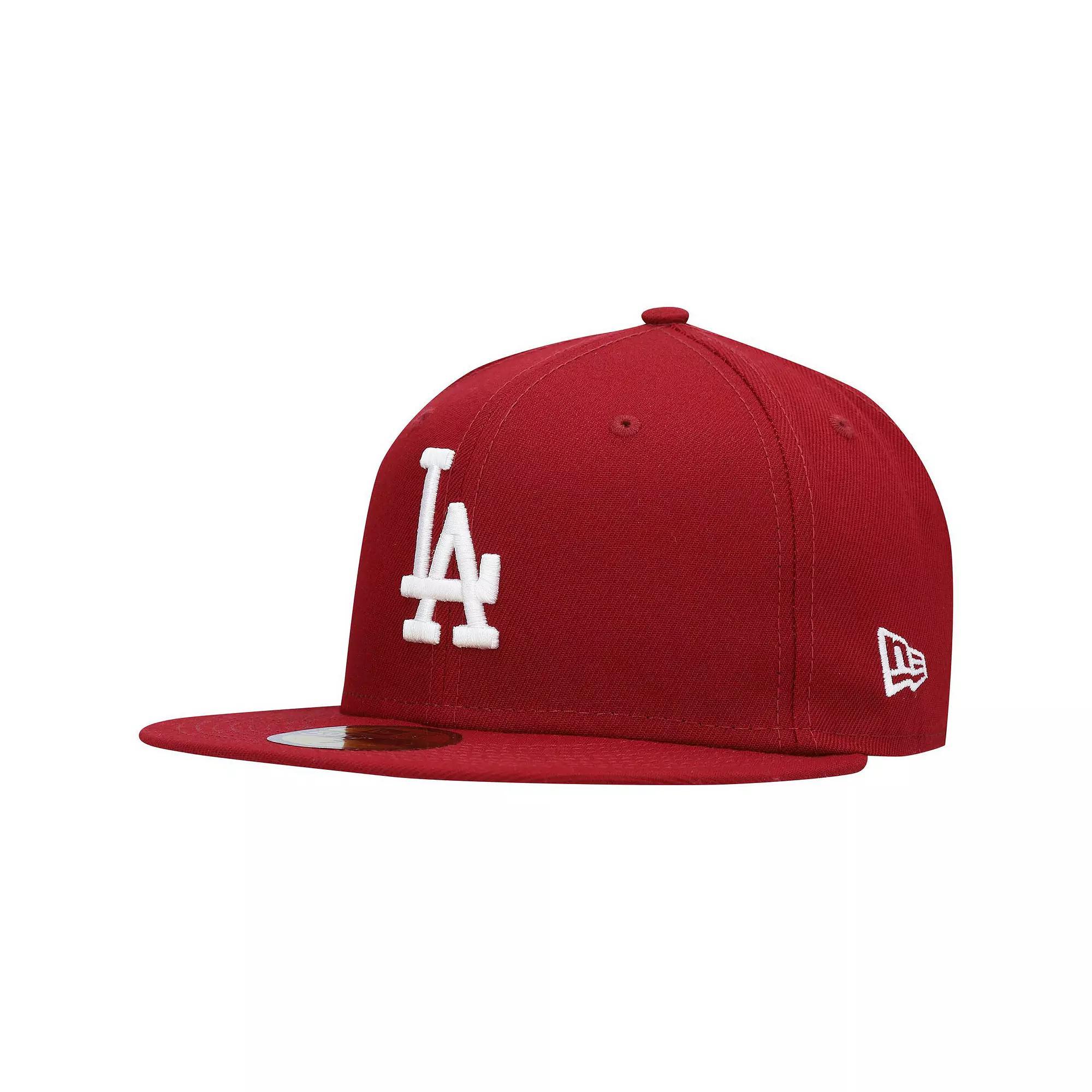 Men's New Era Cardinal Los Angeles Dodgers Logo White 59FIFTY Fitted Hat,  Product Image