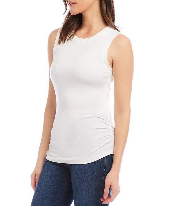 Karen Kane Solid Organic Cotton Crew Neck Sleeveless Side Shirred Tank Top Product Image