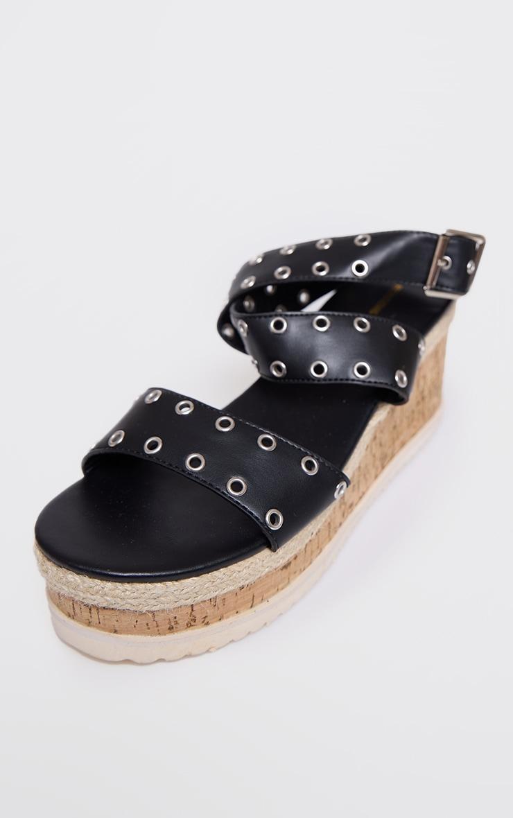 Black Eyelet Espadrille Flatform Sandals Product Image