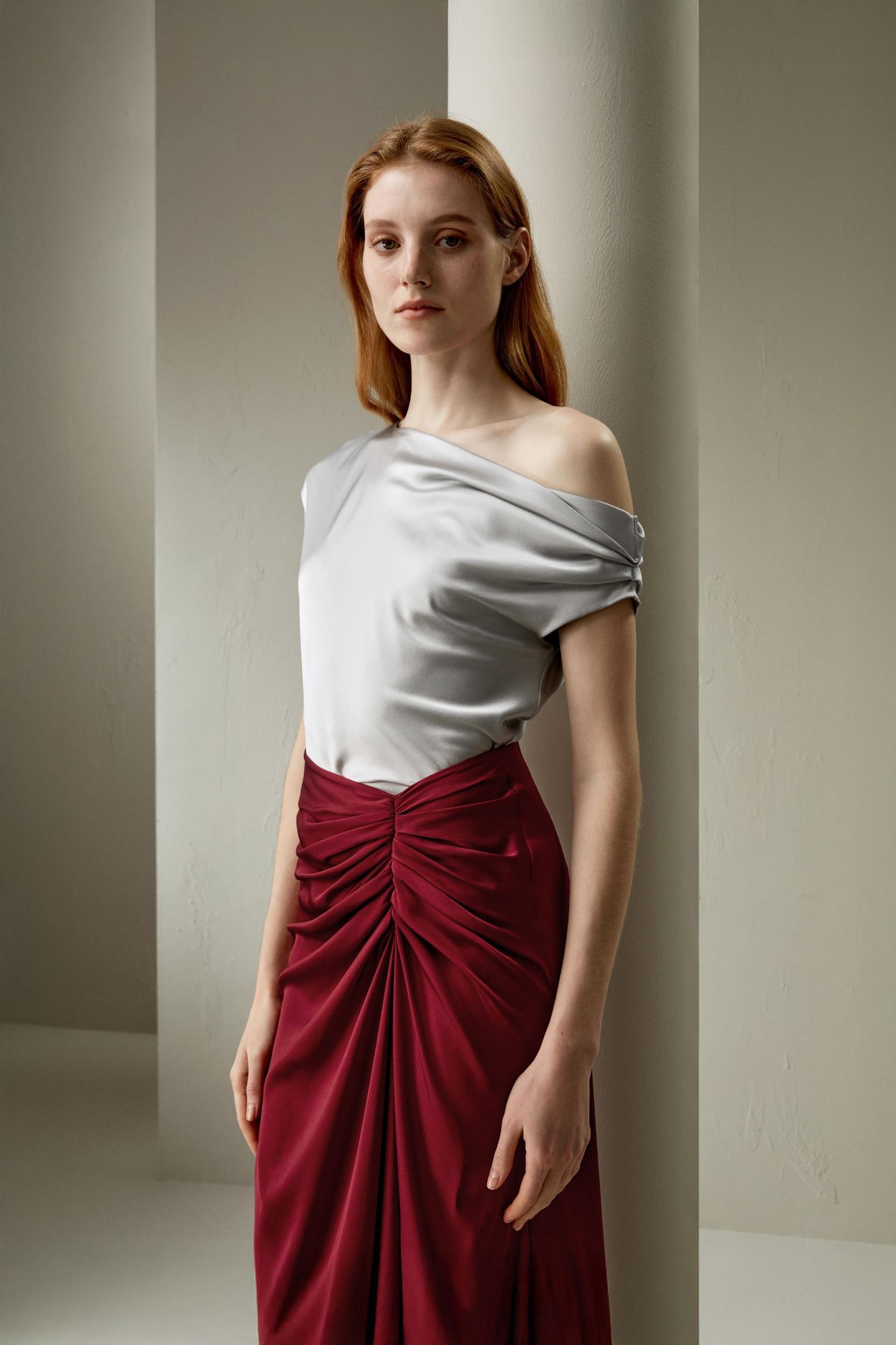 LILYSILK Female One Shoulder Silk Top - Silvergray Premium Silk - Perfect Wardrobe Staples Cowl Neck Silk Top 10 Product Image