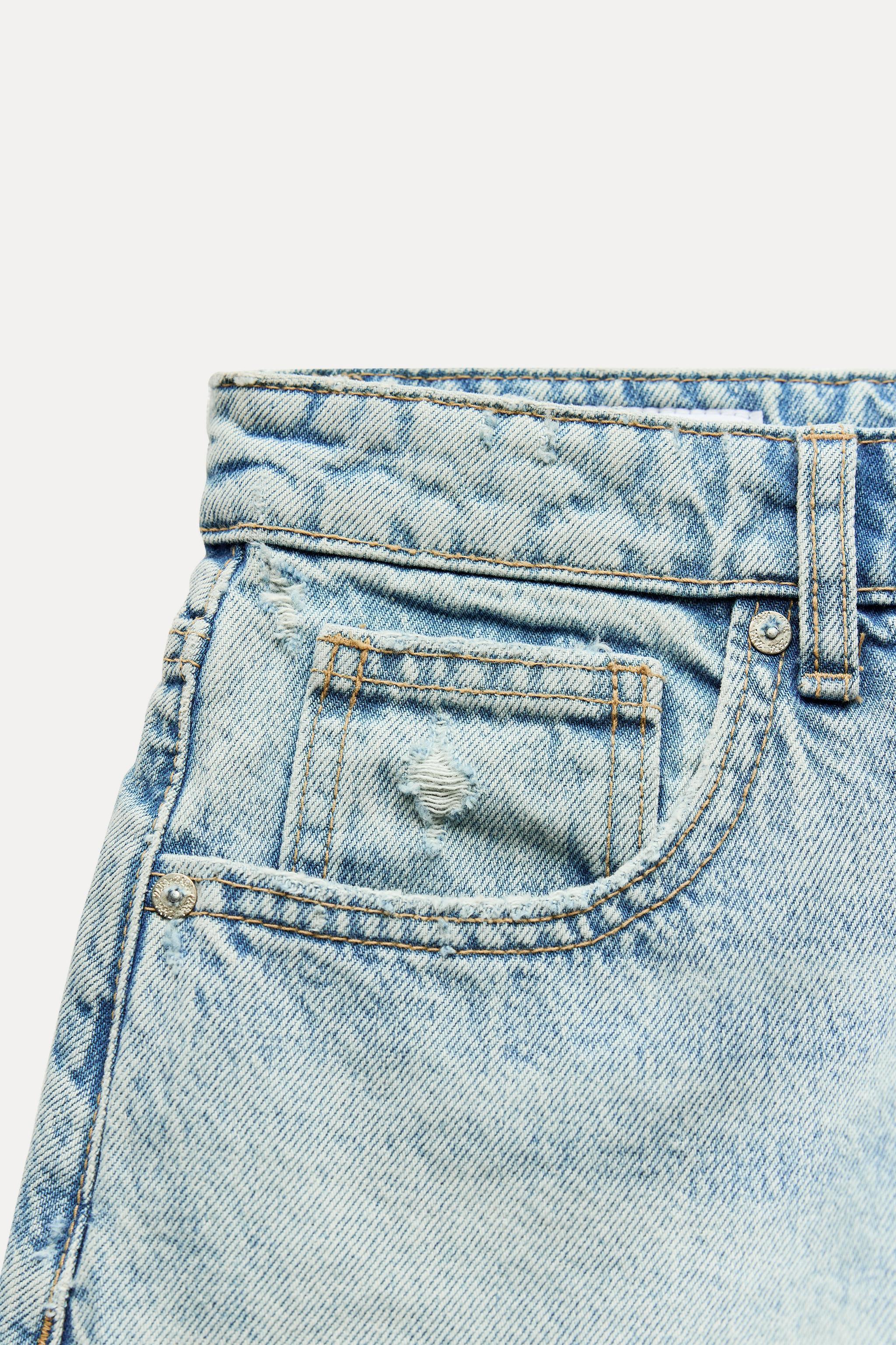 HIGH WAIST RIPPED TRF DENIM SHORTS Product Image