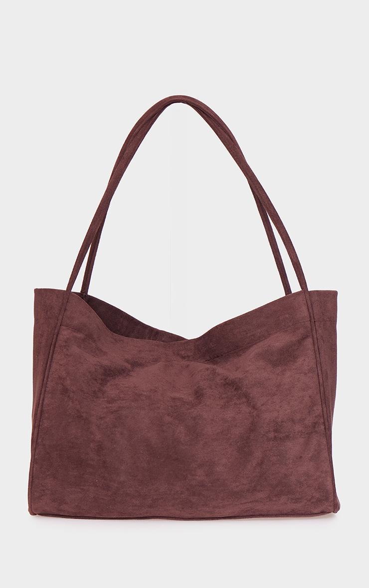 Chocolate Faux Suede Boxy Tote Bag Set Of Two Product Image