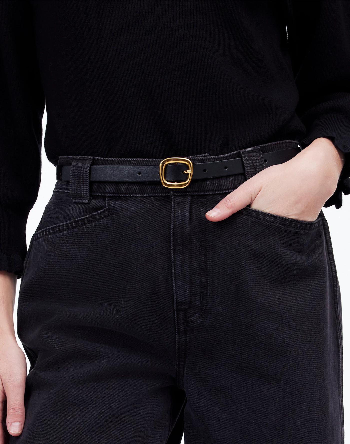 Sculptural Buckle Leather Skinny Belt Product Image