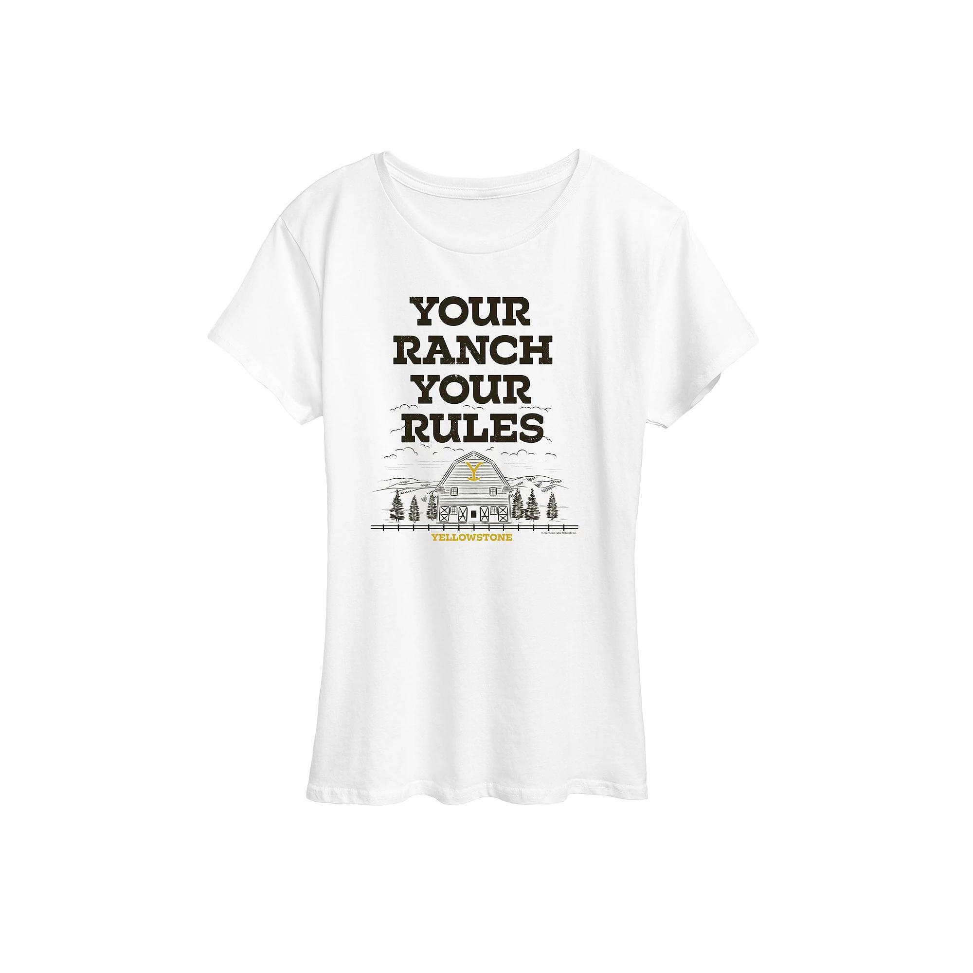 Women's Yellowstone Your Ranch Rules Graphic Tee, Size: Large, White Product Image