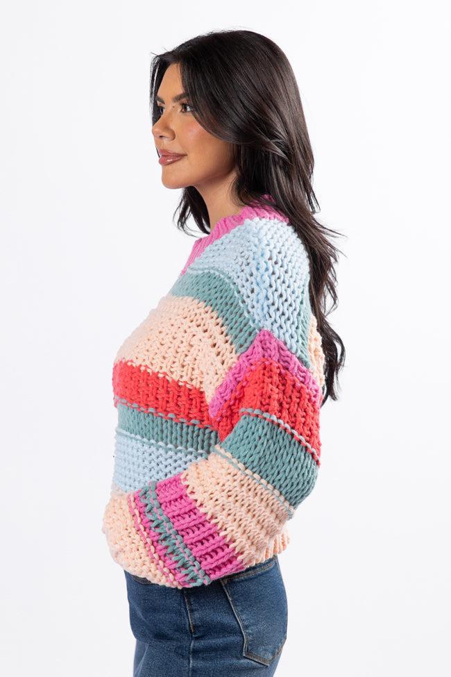 In Line Peach Multi Chunky Striped Sweater FINAL SALE Product Image