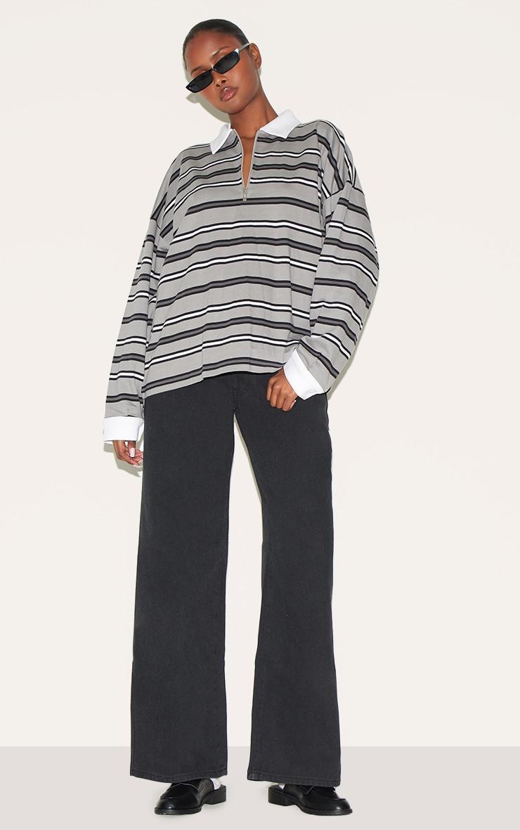 Charcoal Grey Oversized Stripe Contrast Collar Sweat Product Image