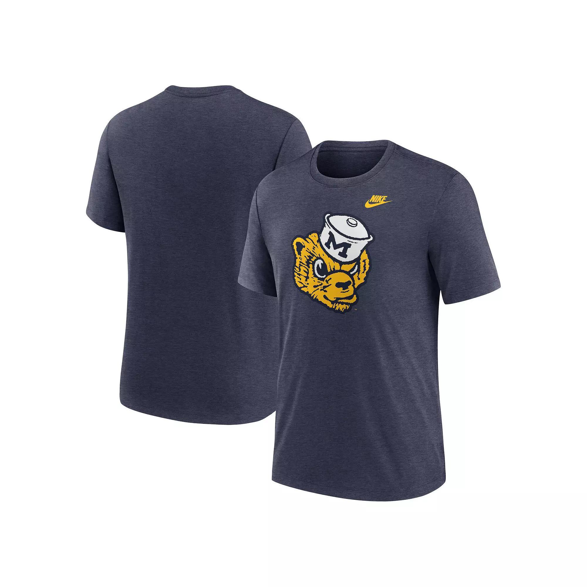 Men's Nike Heather Navy Michigan Wolverines Blitz Evergreen Legacy Primary Tri-Blend T-Shirt, Size: 2XL, Blue Product Image