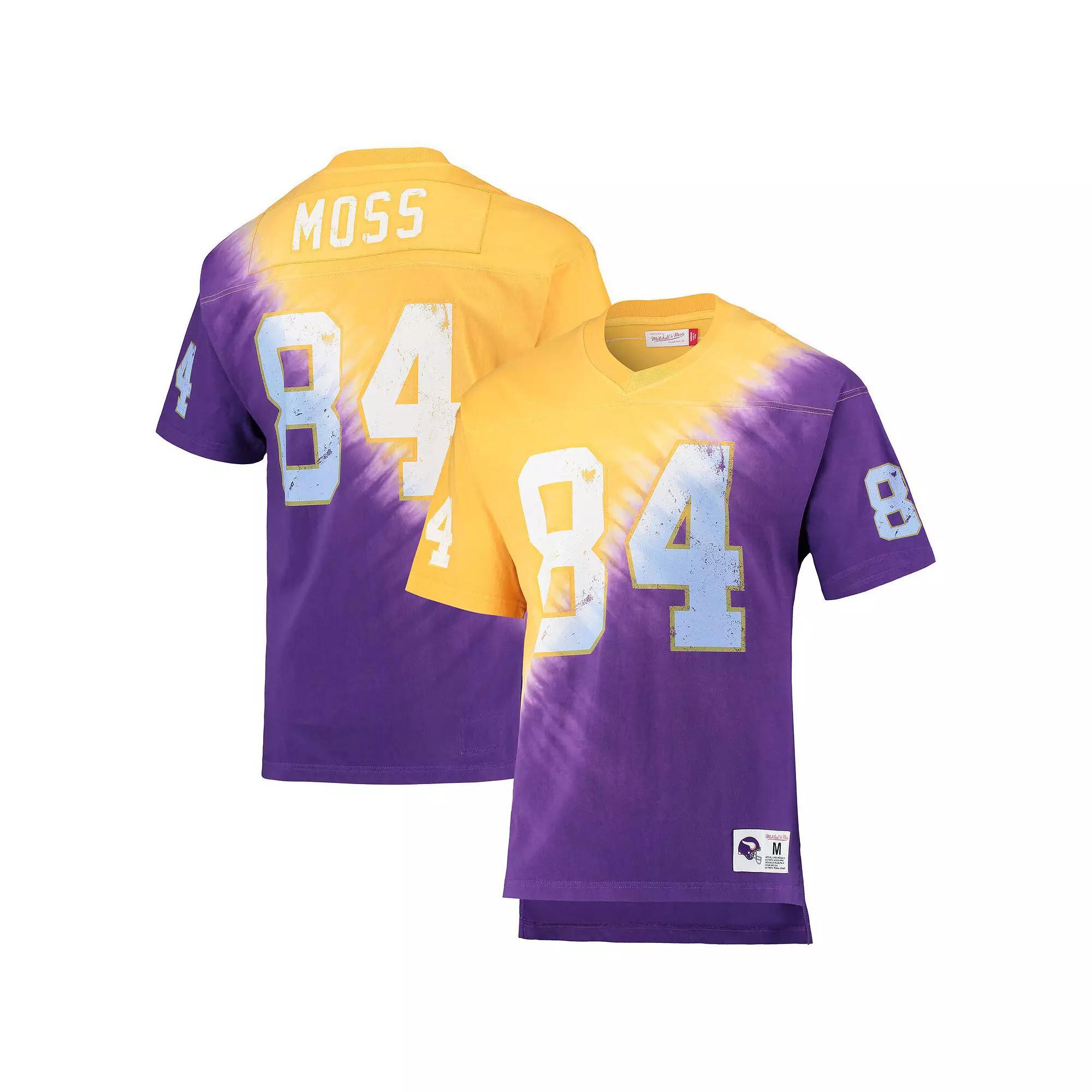 Men's Mitchell & Ness Randy Moss Gold/Purple Minnesota Vikings Retired Player Name & Number Diagonal Tie-Dye V-Neck T-Shirt,  Product Image
