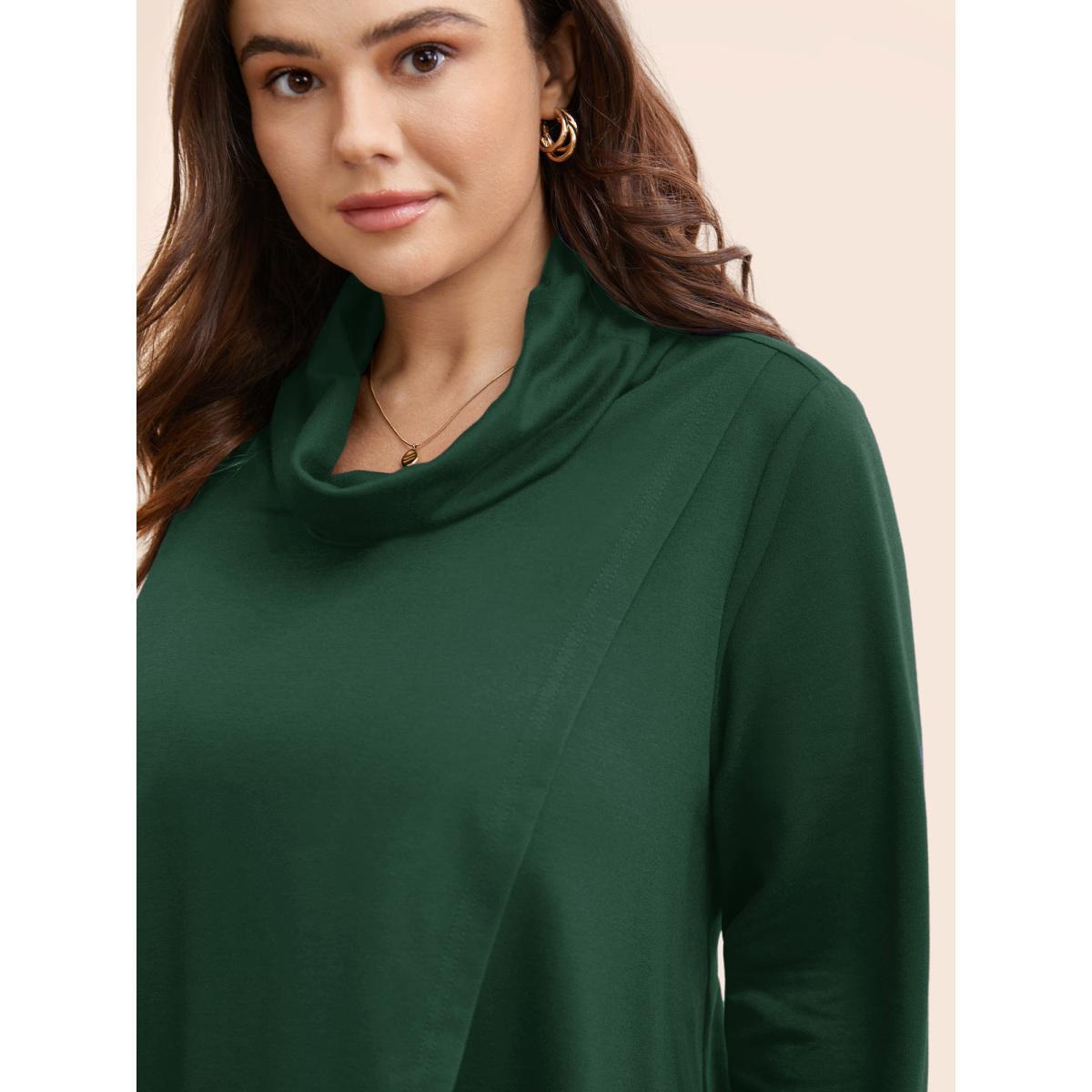 Plus Size Plain Wrap Hem Turtleneck Sweatshirt Women Gray Elegant Wrap Turtleneck Dailywear Sweatshirts BloomChic 30/6X Product Image