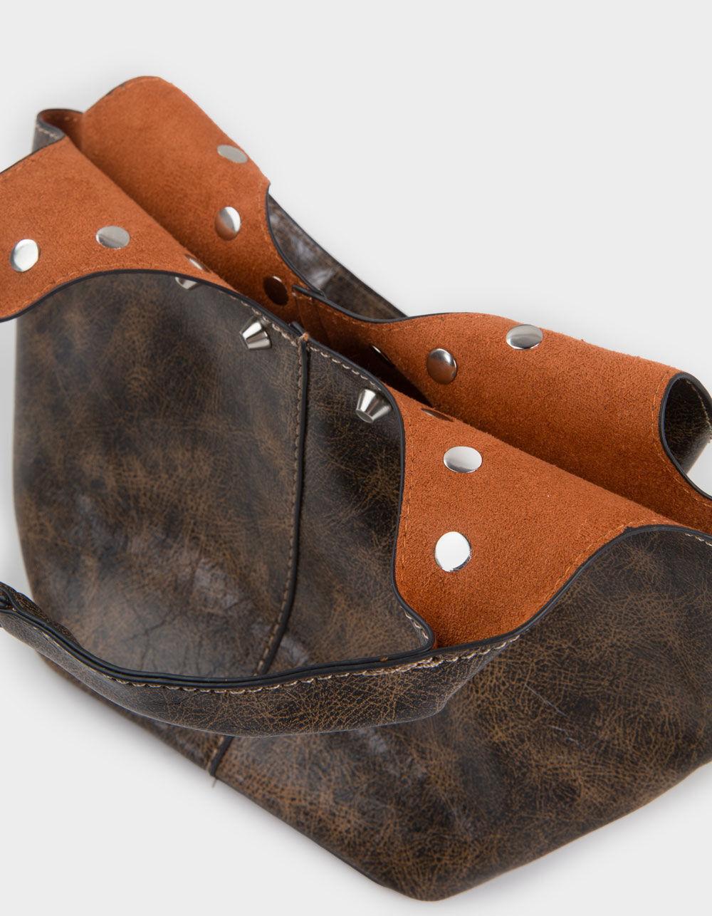 Studded Bucket Handbag - BROWN Product Image