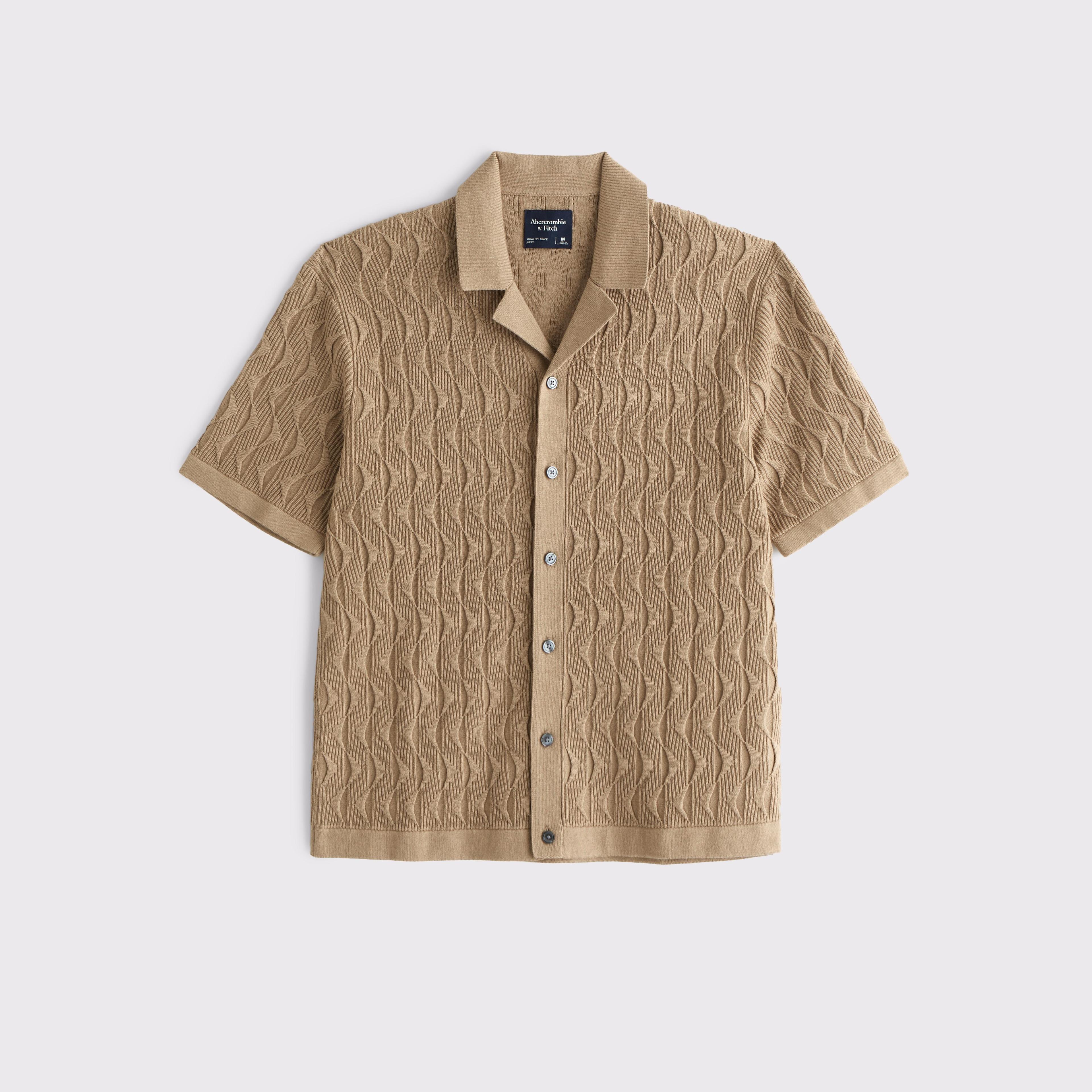 Geometric Stitch Button-Through Sweater Polo Product Image