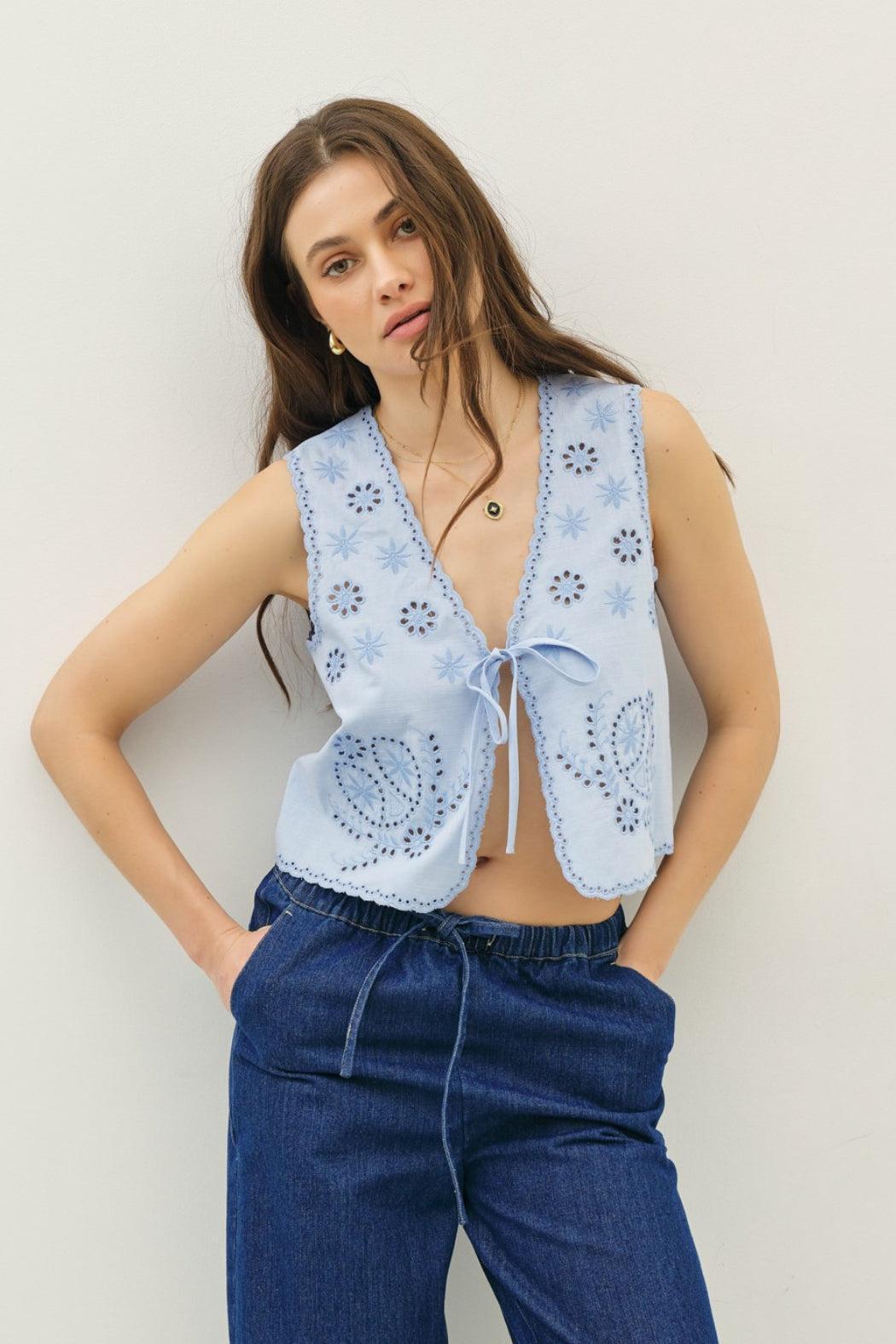 Eyelet Tie Front Vest Top Product Image