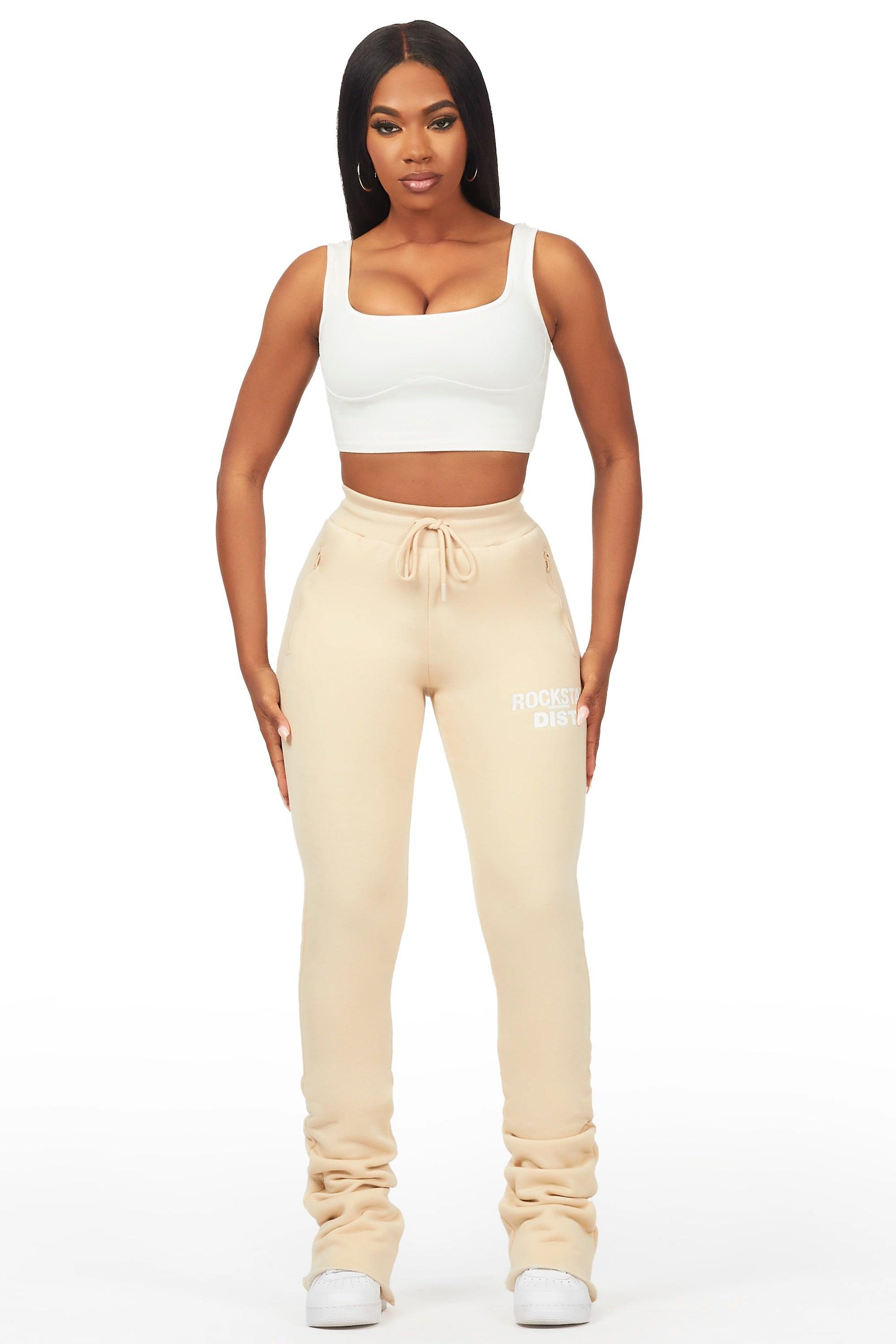 Juliana Beige Super Stacked Track Pant Female Product Image