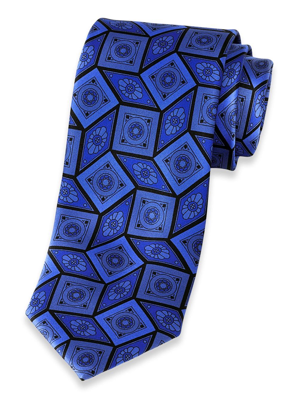 Medallion Printed Italian Silk Tie - Blue Product Image