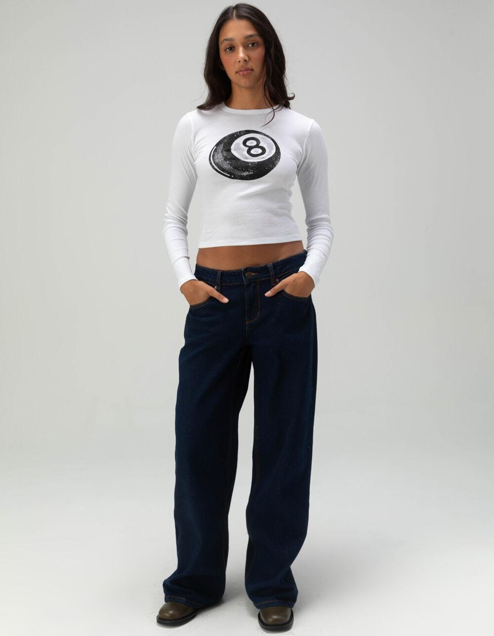 RSQ Womens 8-Ball Long Sleeve Baby Tee - WHITE Product Image