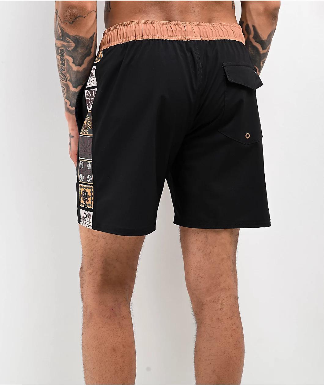 RVCA Apex Elastic Waist Black Camel Board Shorts Product Image