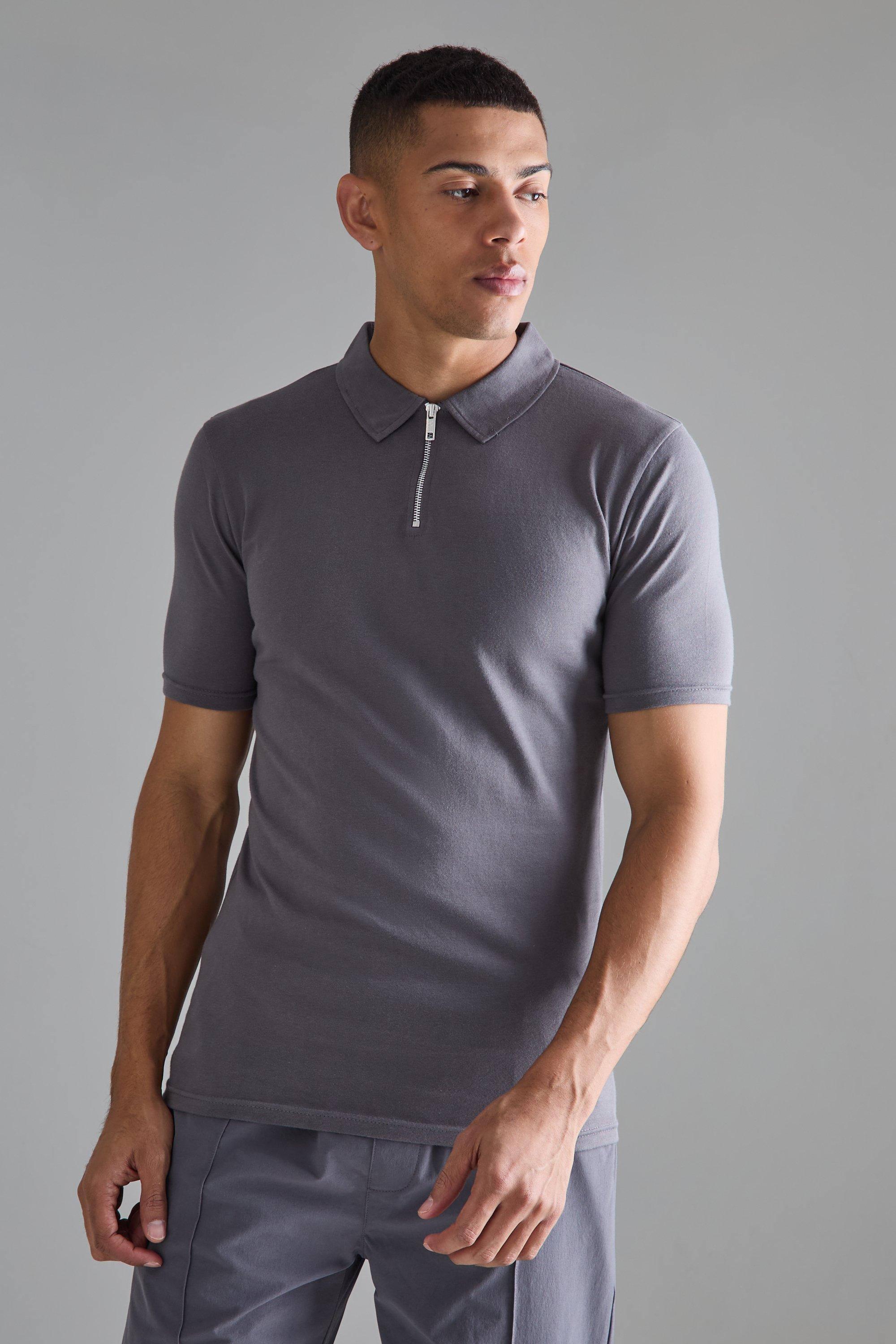 Muscle Zip Neck Polo | boohooMAN USA Product Image