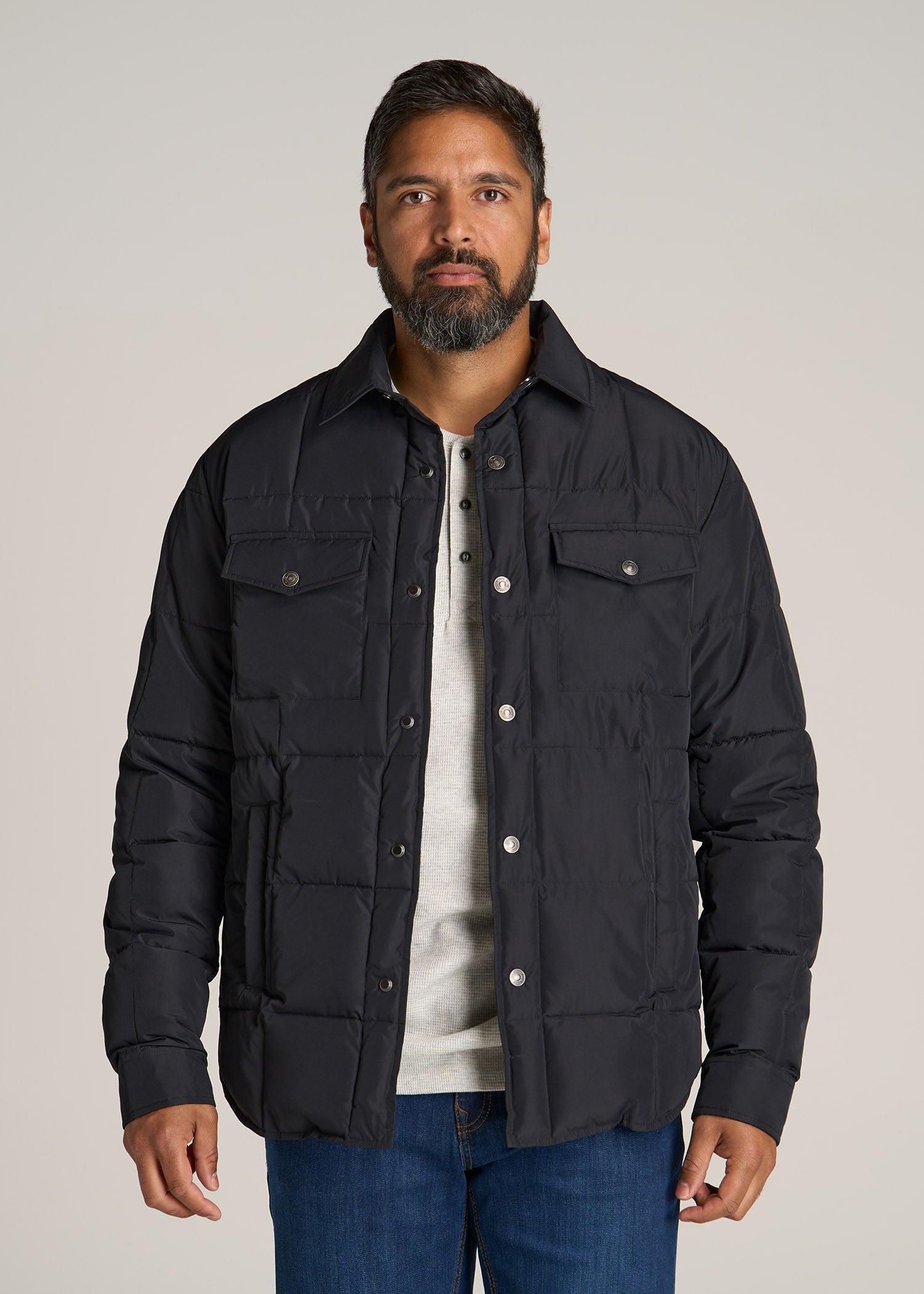 LJ&S Puffer Shirt Jacket for Tall Men in Black Male Product Image