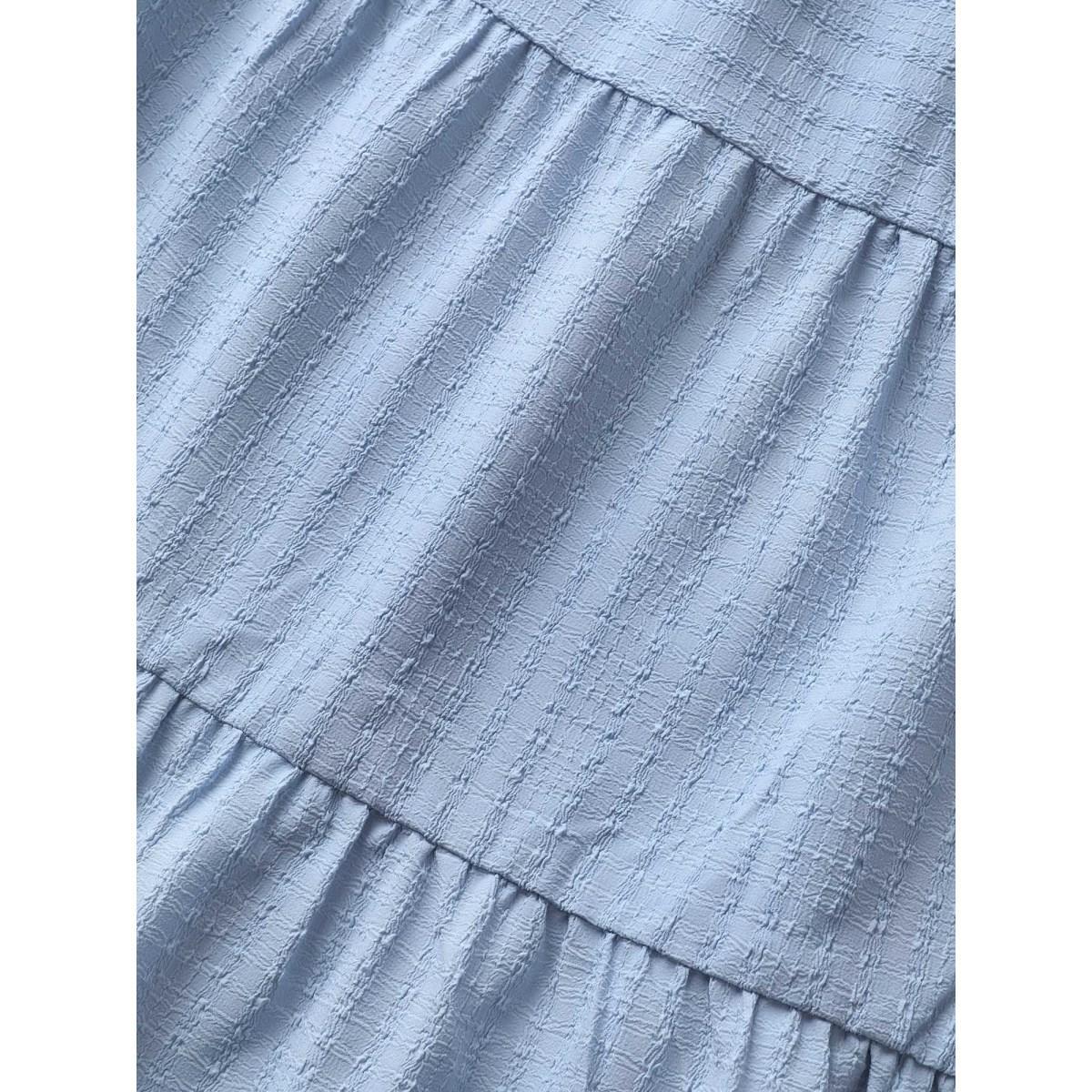 Plus Size Plain Textured Ruffle Layered Hem Belted Dress LightBlue Women Resort Texture Non Sleeveless Curvy Midi Dress BloomChic 10/M Product Image