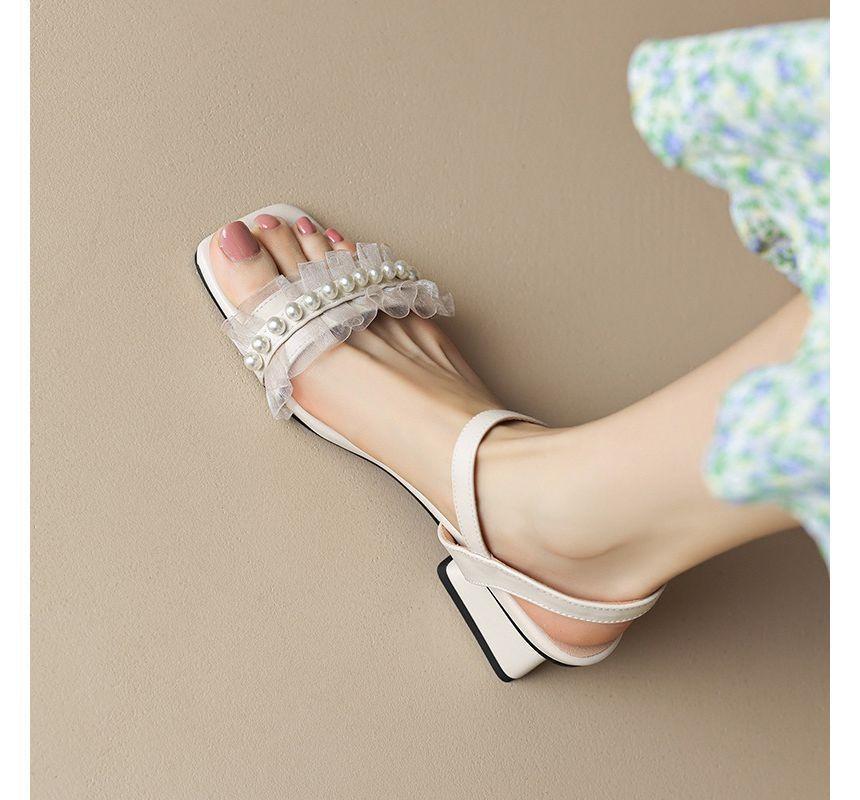 Faux Pearl Ruffle Buckle Sandals Product Image