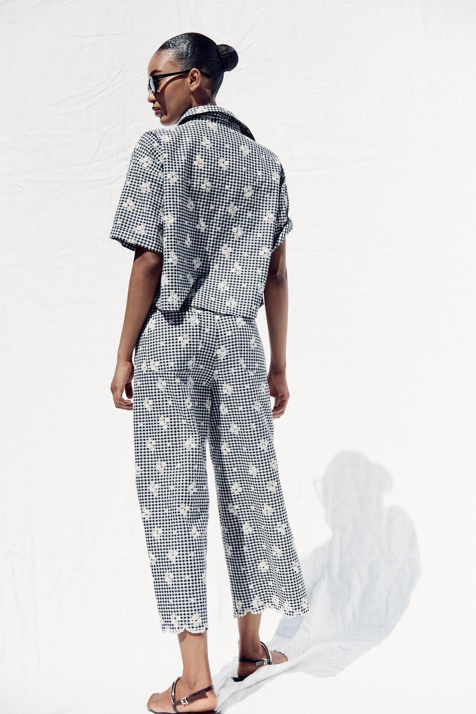 GINGHAM CULOTTES WITH EMBROIDERY Product Image