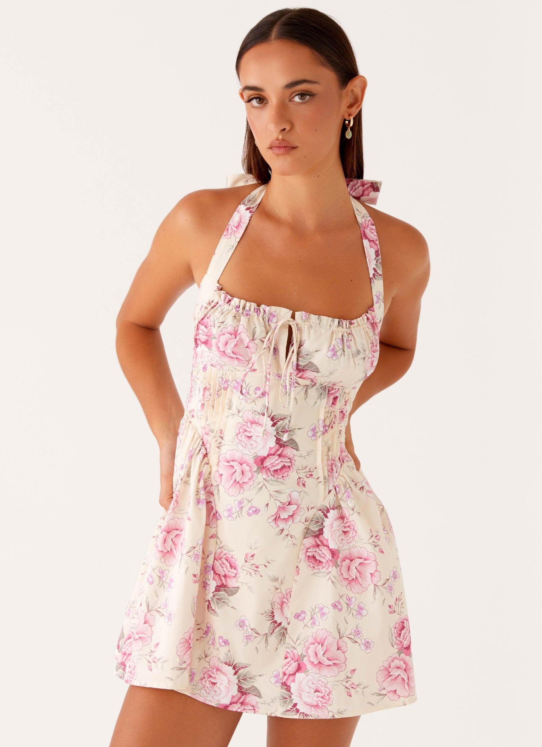Rosalie Halter Mini Dress - Vintage Pink Floral Product Image