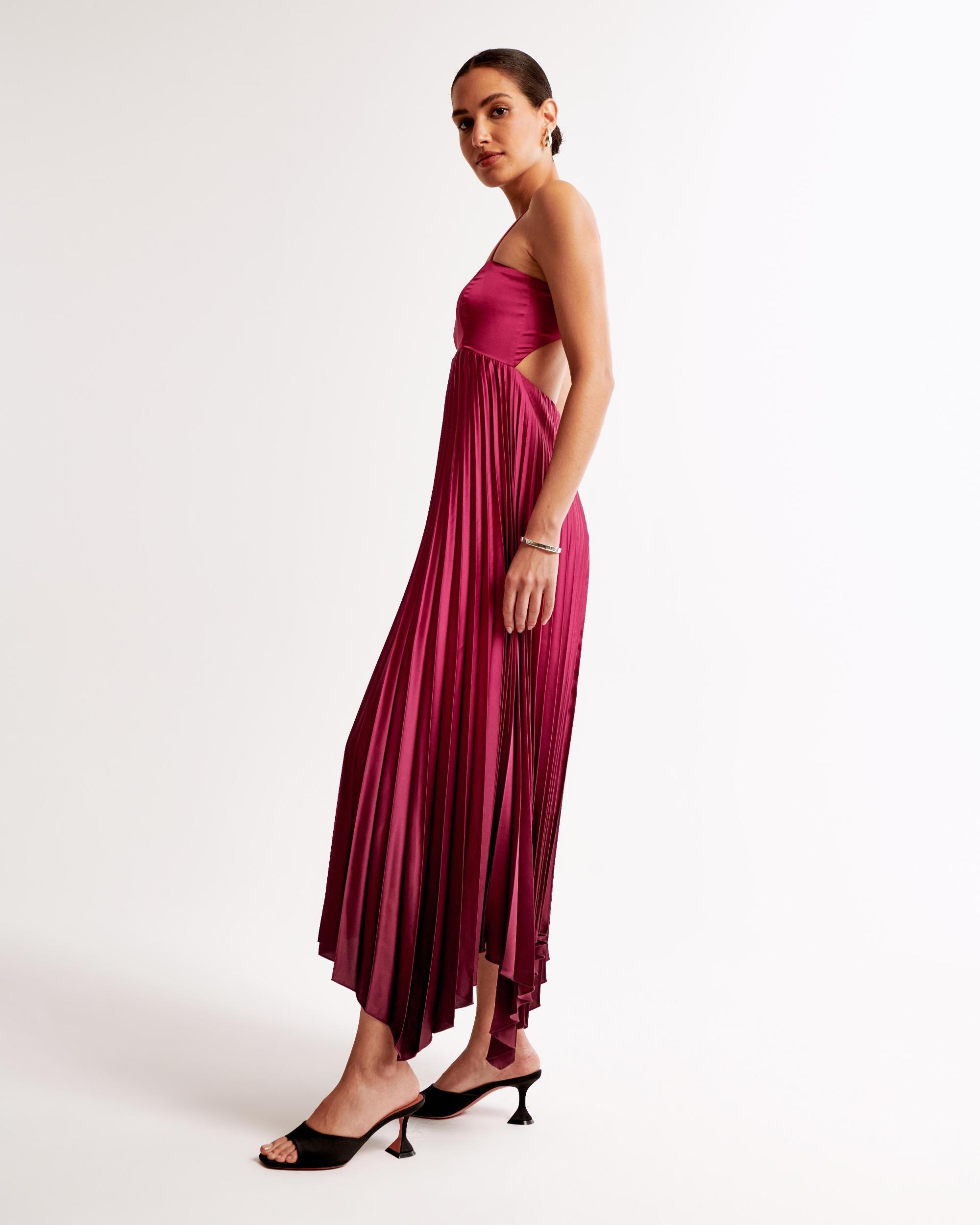 The A&F Giselle Clasp-Back Pleated Midi Dress Product Image