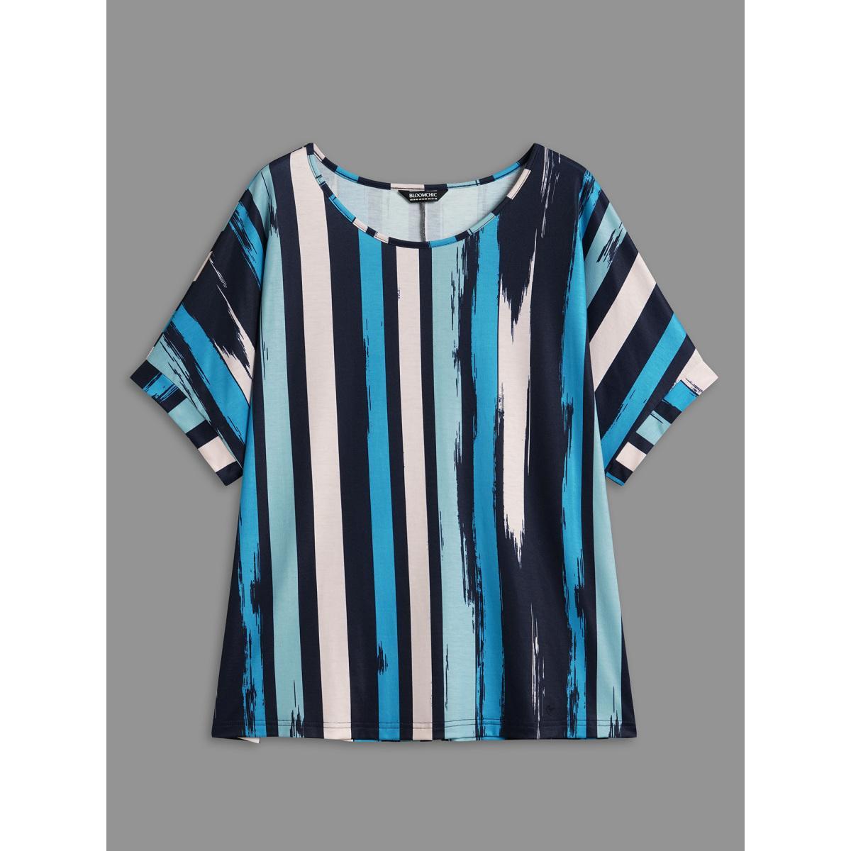 Plus Size Striped Print Dolman Sleeve T-Shirt Multicolor Women Casual Contrast Round Neck Everyday T-shirts BloomChic 10/M Product Image