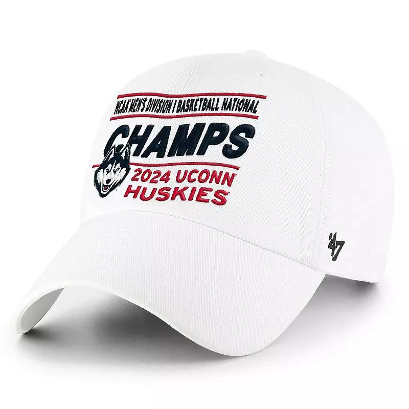 47 Mens White UConn Huskies 2024 Ncaa Mens Basketball National Champions Wave Clean Up Adjustable Hat Product Image