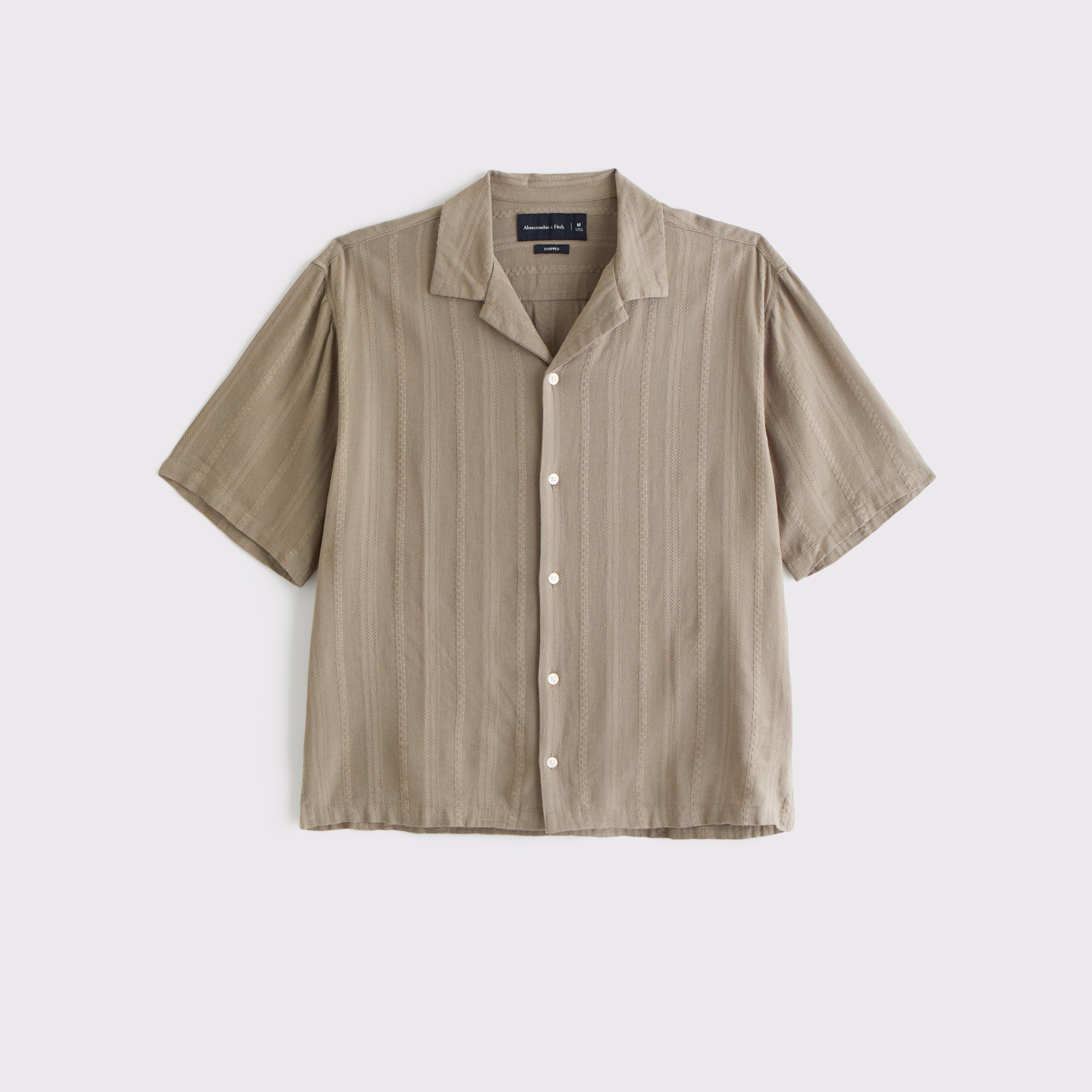 Camp Collar Cropped Button-Up Shirt Product Image