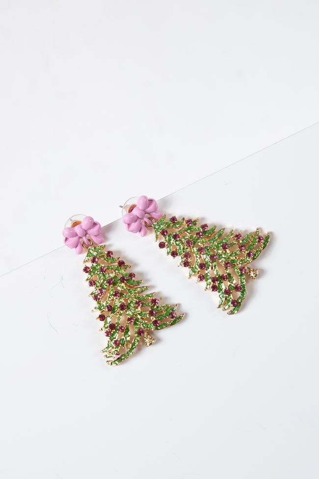 Pink Christmas Tree Earrings SALE Product Image