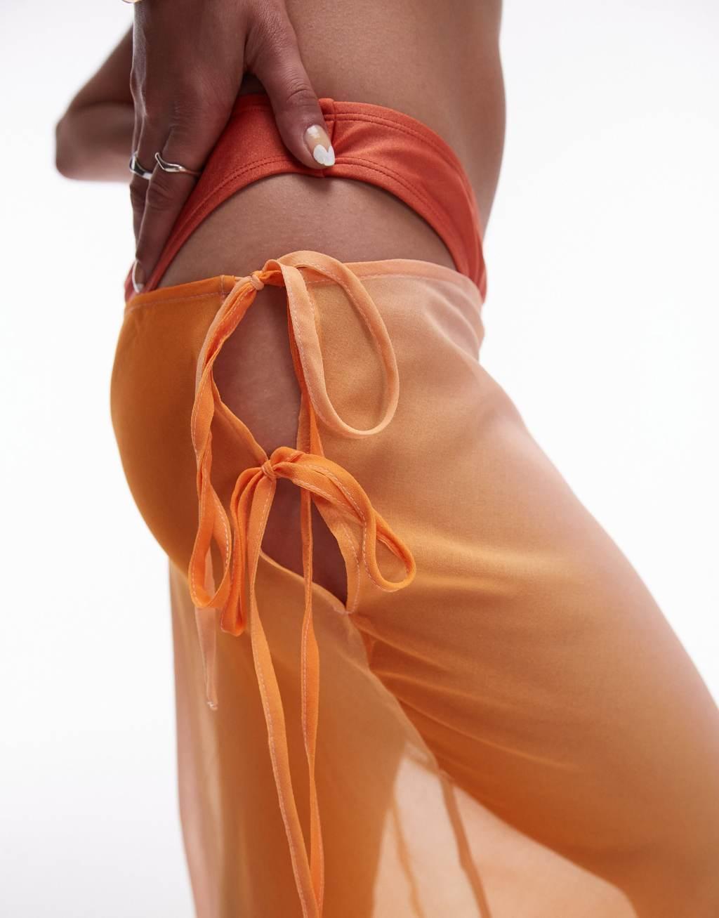 Topshop beach sheer bias maxi skirt in sunset ombre Product Image