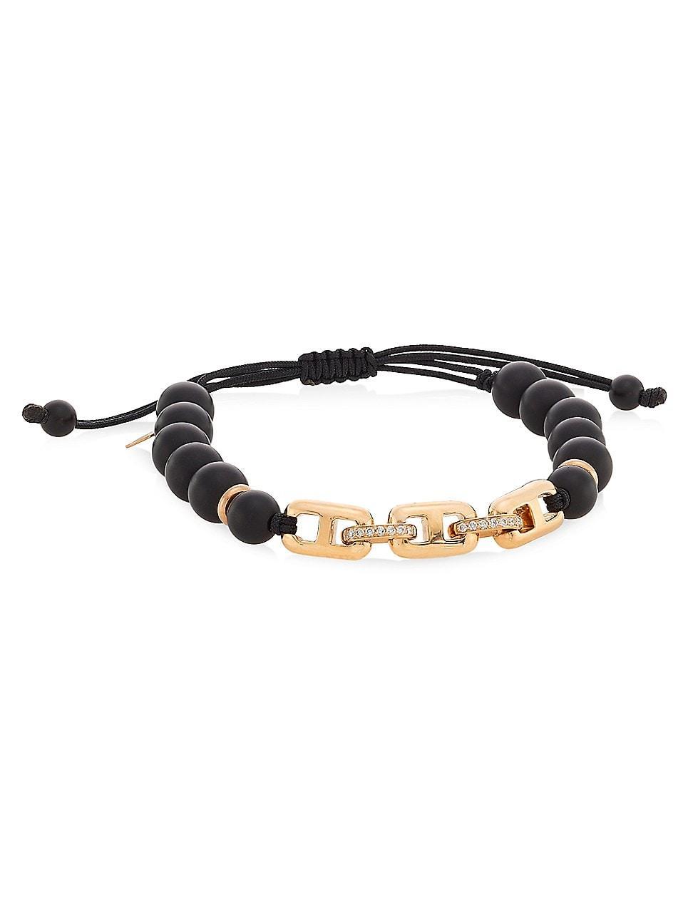 Smart Casual 18K Rose Gold, Onyx, & 0.12 TCW Diamond Beaded Rope Bracelet Product Image