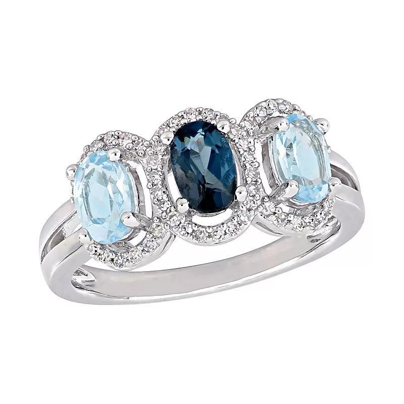 Stella Grace Sterling Sliver Blue Topaz & 1/5 Carat T.W. Halo Ring, Womens Silvertone Product Image