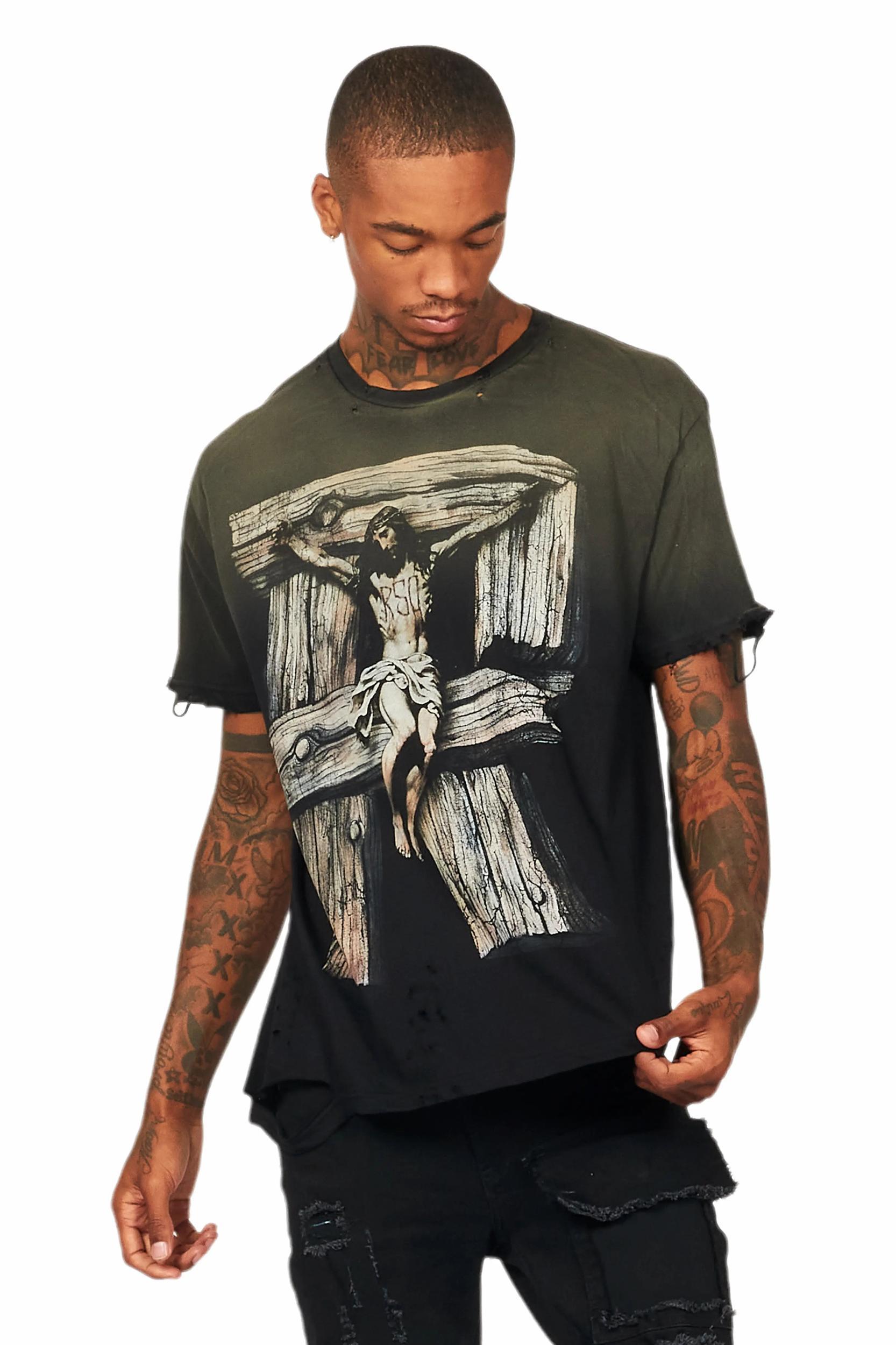 Panos Black Graphic Oversized T-Shirt Male Product Image