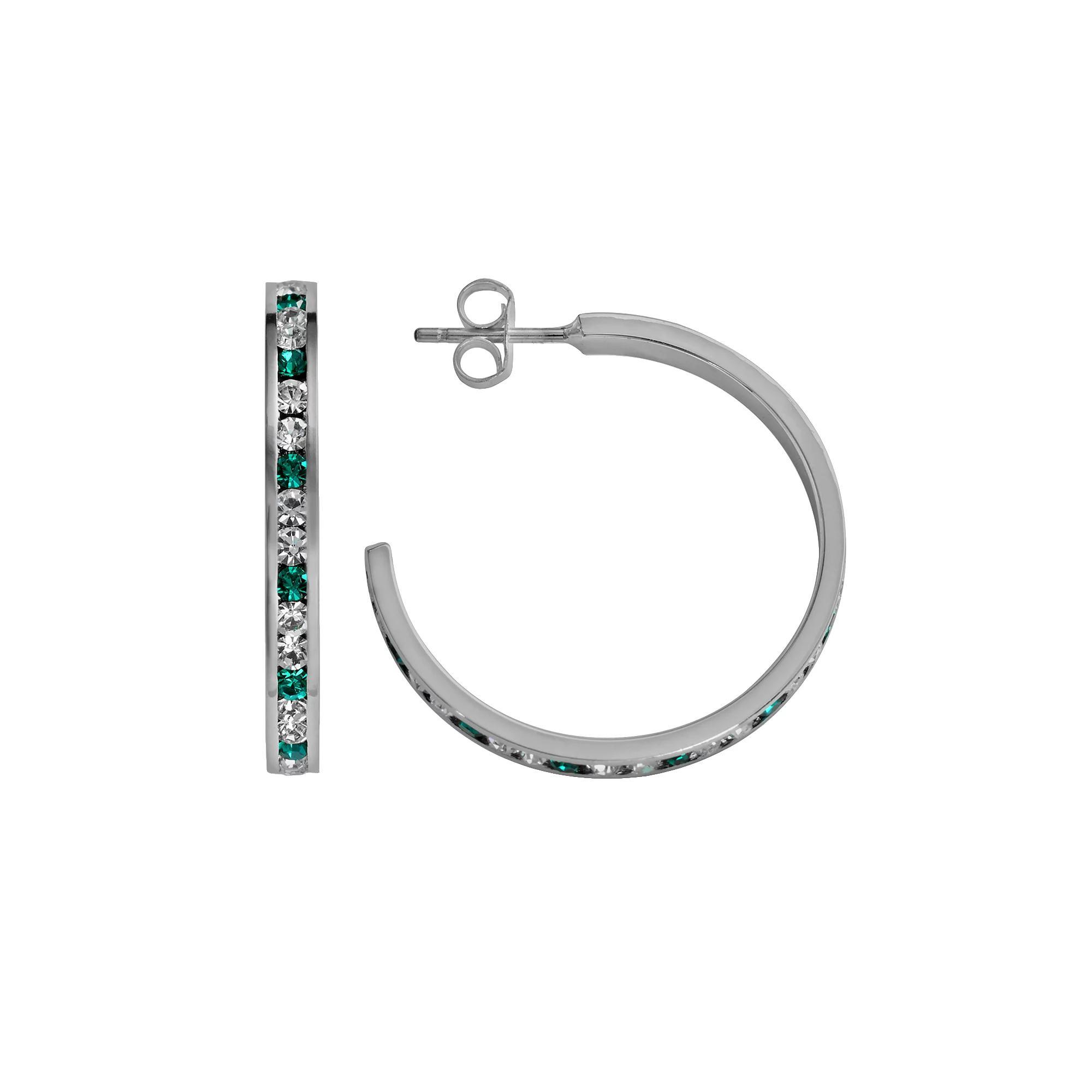 Traditions Jewelry Company Sterling Silver Green & White Crystal Hoop Earrings, Women's, Multicolor Product Image