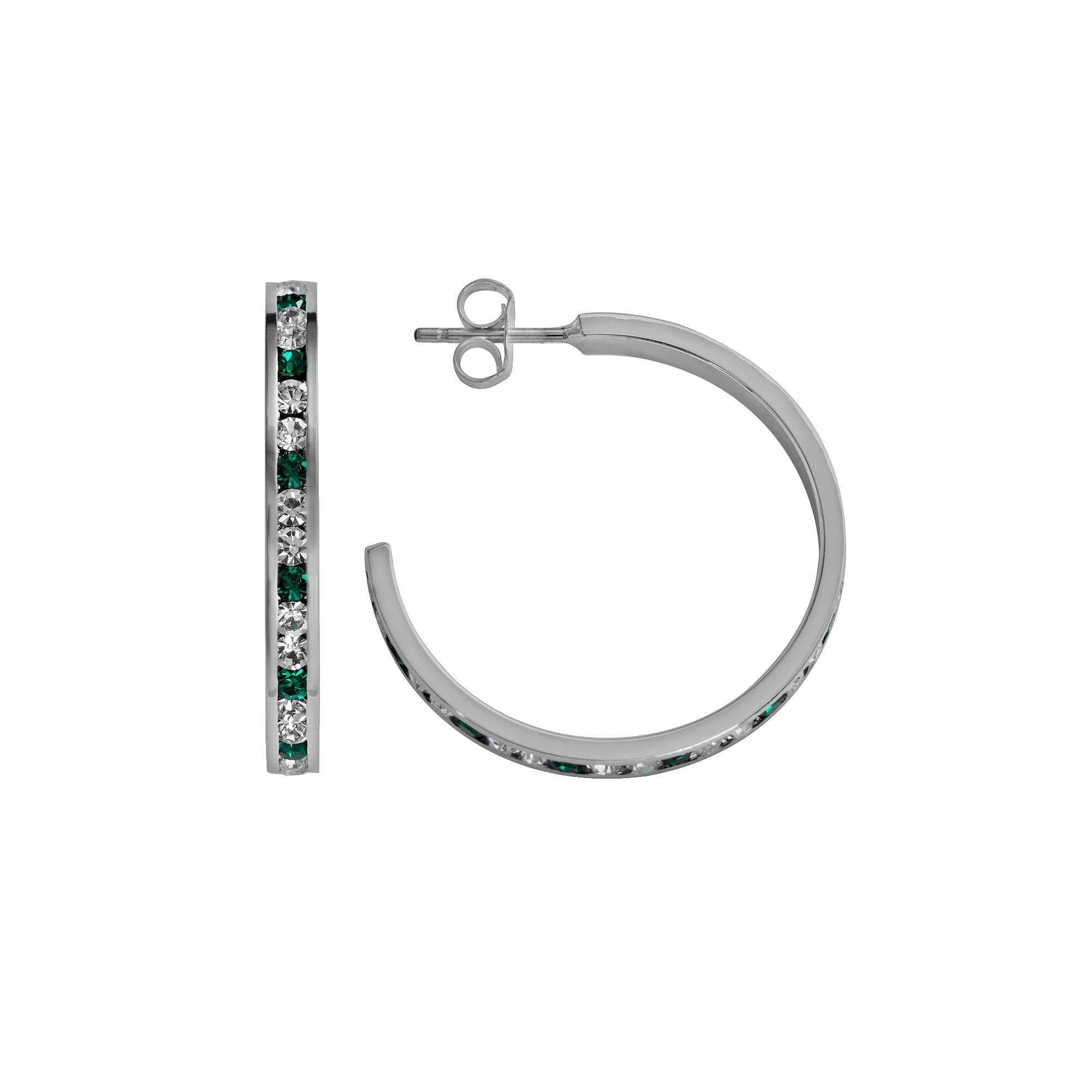Traditions Jewelry Company Sterling Silver Green & White Crystal Hoop Earrings, Women's, Multicolor Product Image