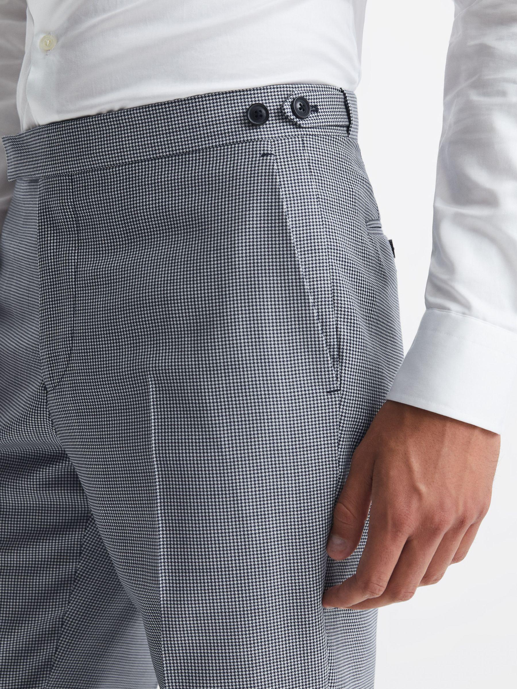 Wool Slim Fit  Micro Puppytooth Formal Trousers in Navy/White Product Image