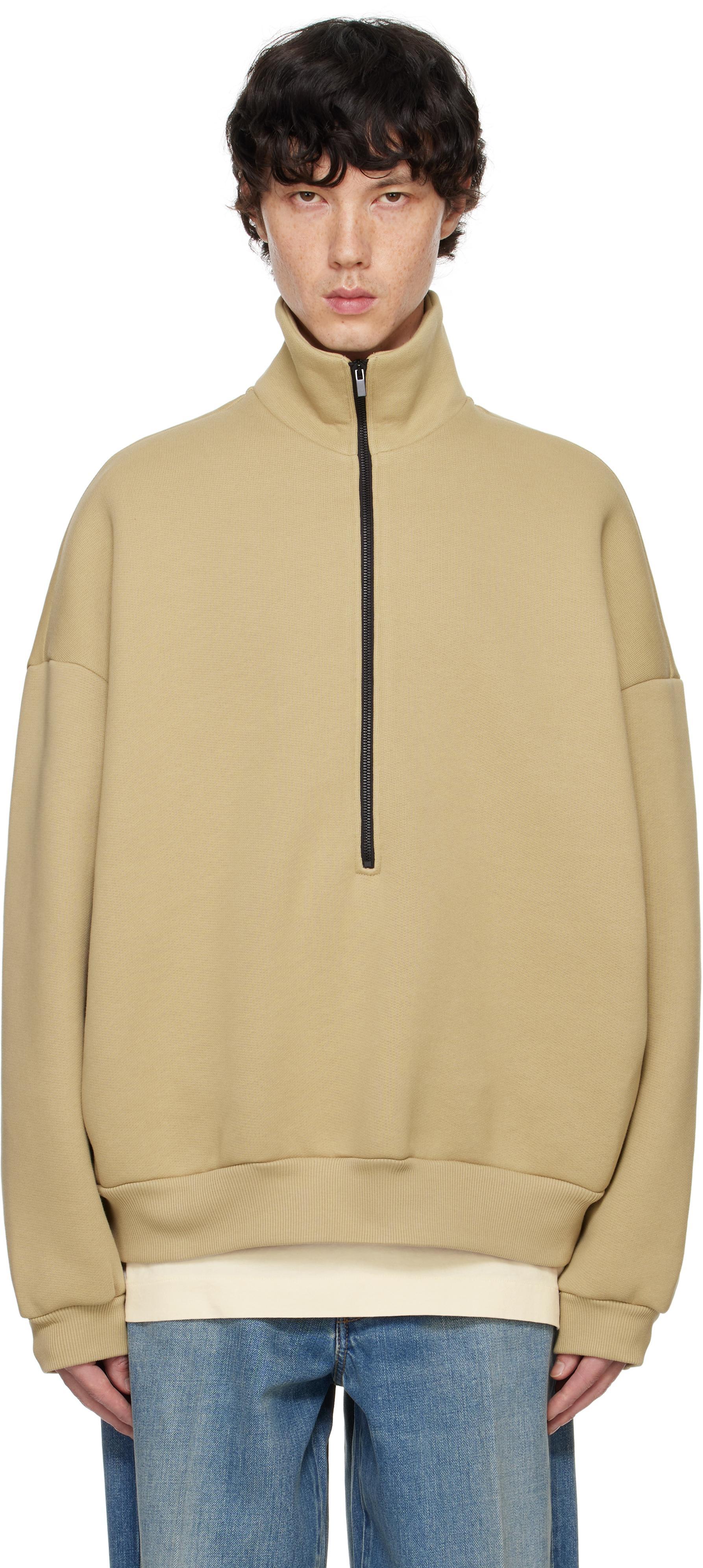 FEAR OF GOD Tan Fleece Half Zip Mockneck Sweatshirt In Beige Product Image