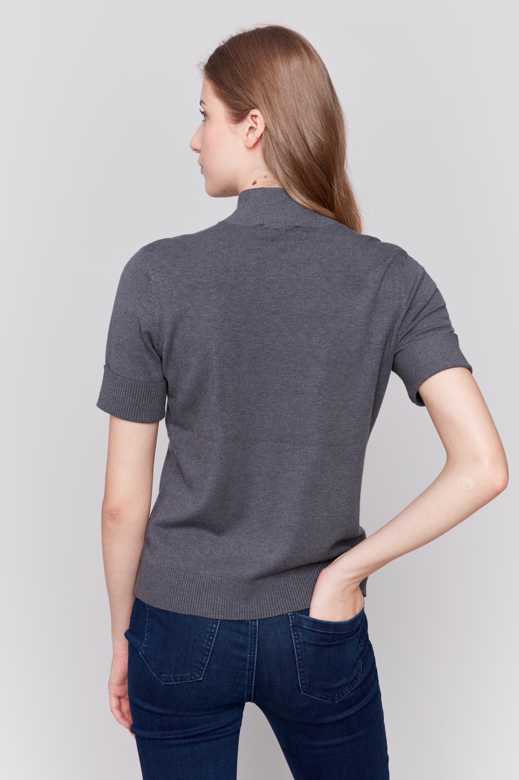 Mock Neck Short Sleeve Light Weight Sweater Product Image
