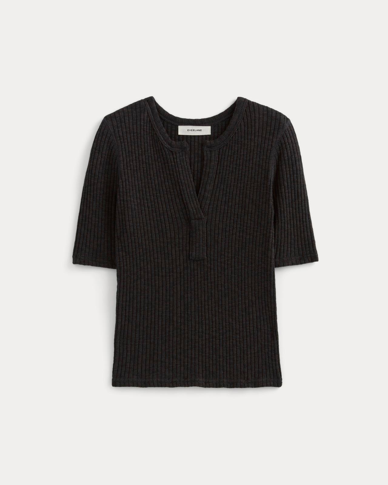 The Rib-Knit Short-Sleeve Henley Product Image