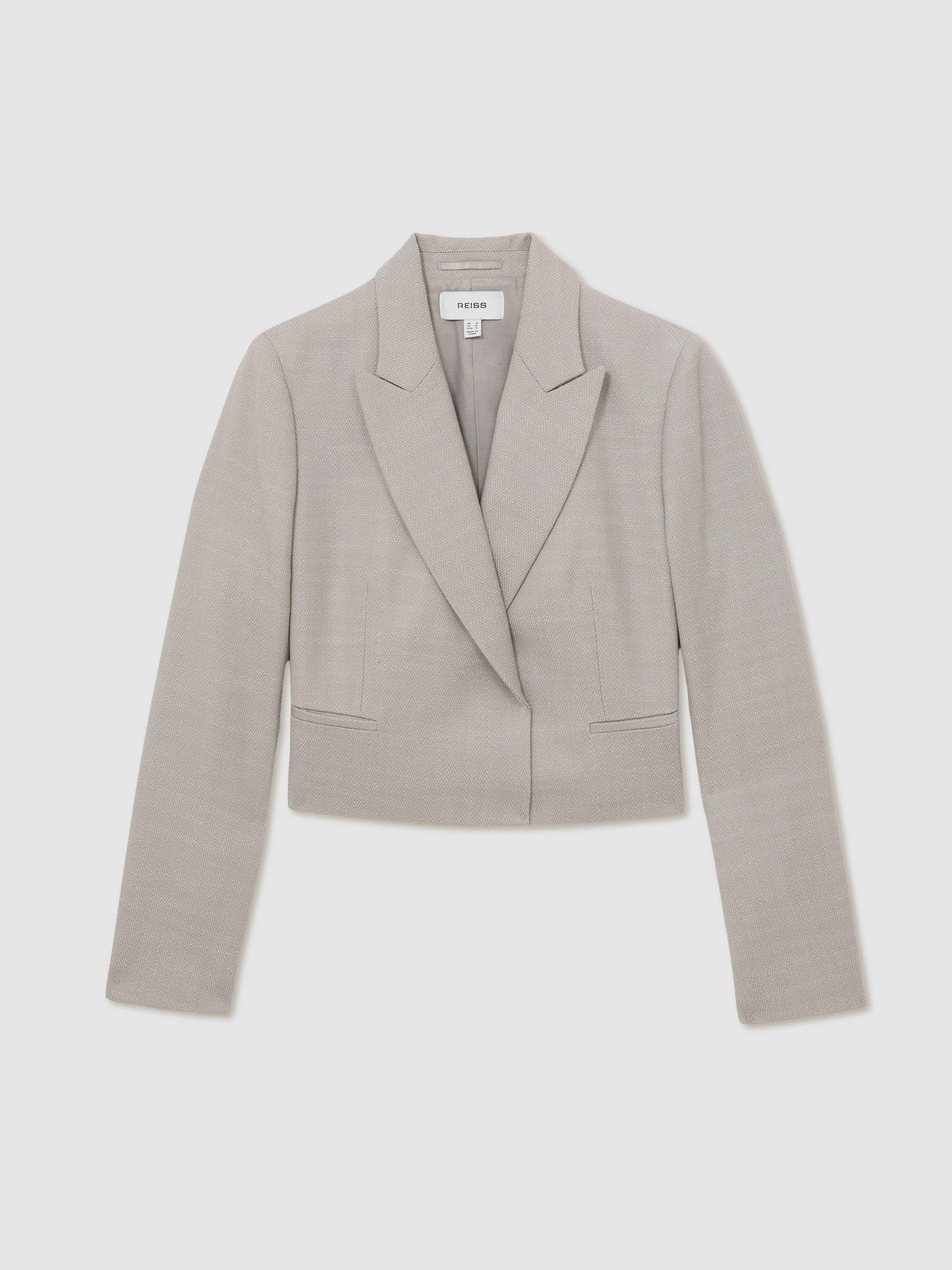 Double-Breasted Cropped Wool-Blend Blazer in Grey Product Image