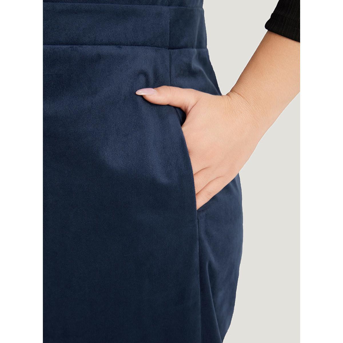 Plus Size DarkBlue Solid Button Through Pocket Tank Jumpsuit Women Elegant Sleeveless V-neck Dailywear Loose Jumpsuits BloomChic 14-16/1X Product Image