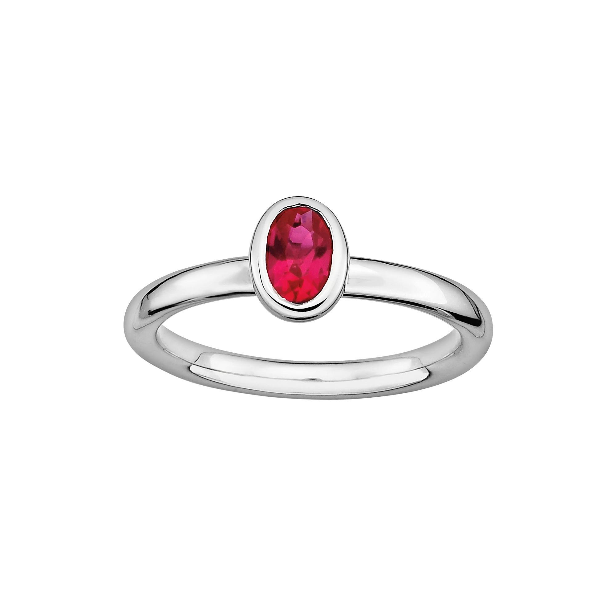 Stacks & Stones Sterling Silver Lab-Created Ruby Stack Ring, Women's, Size: 8, Red Product Image