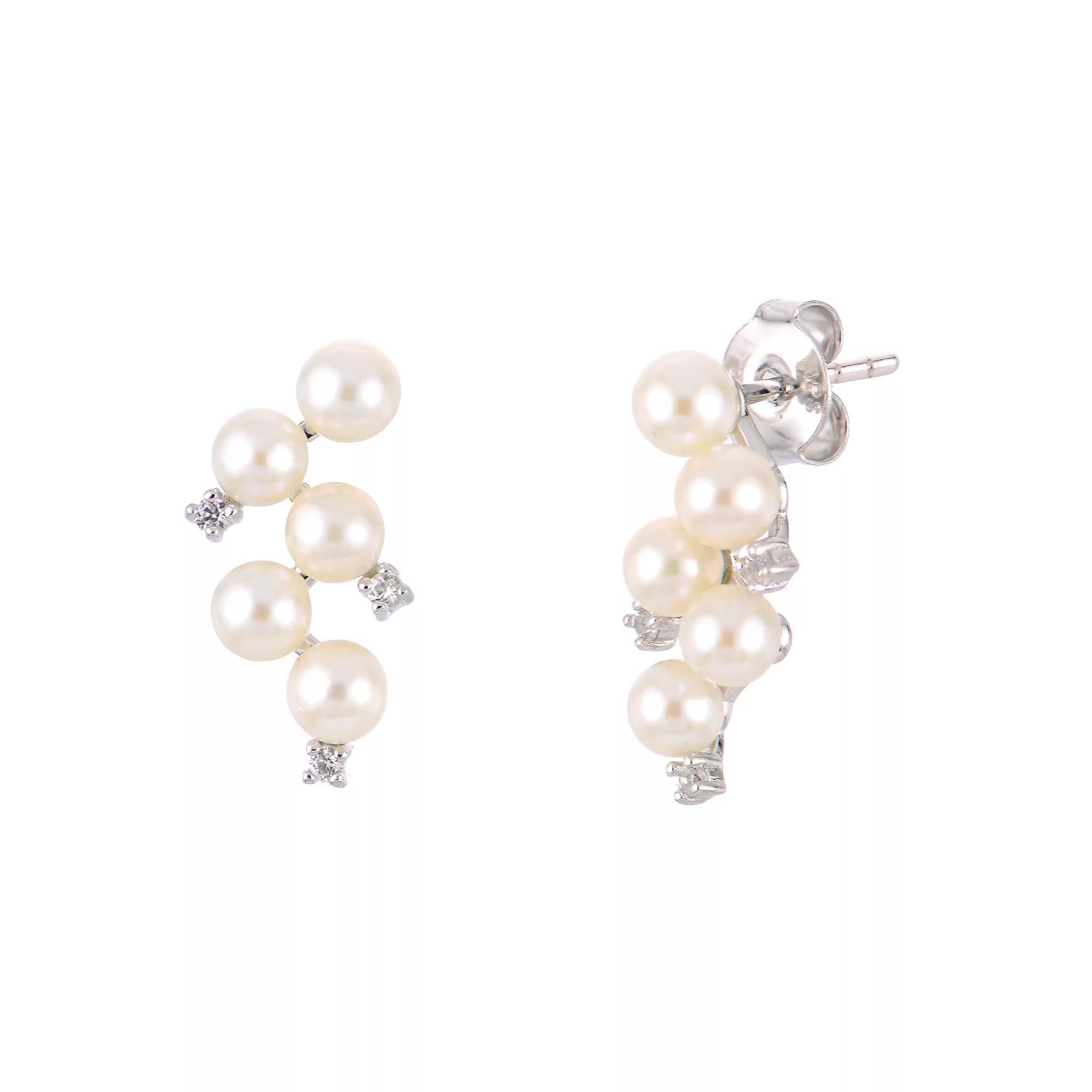 PearLustre by Imperial Sterling Silver Freshwater Cultured Pearl & Lab-Created White Sapphire Cluster Drop Earrings, Women's Product Image