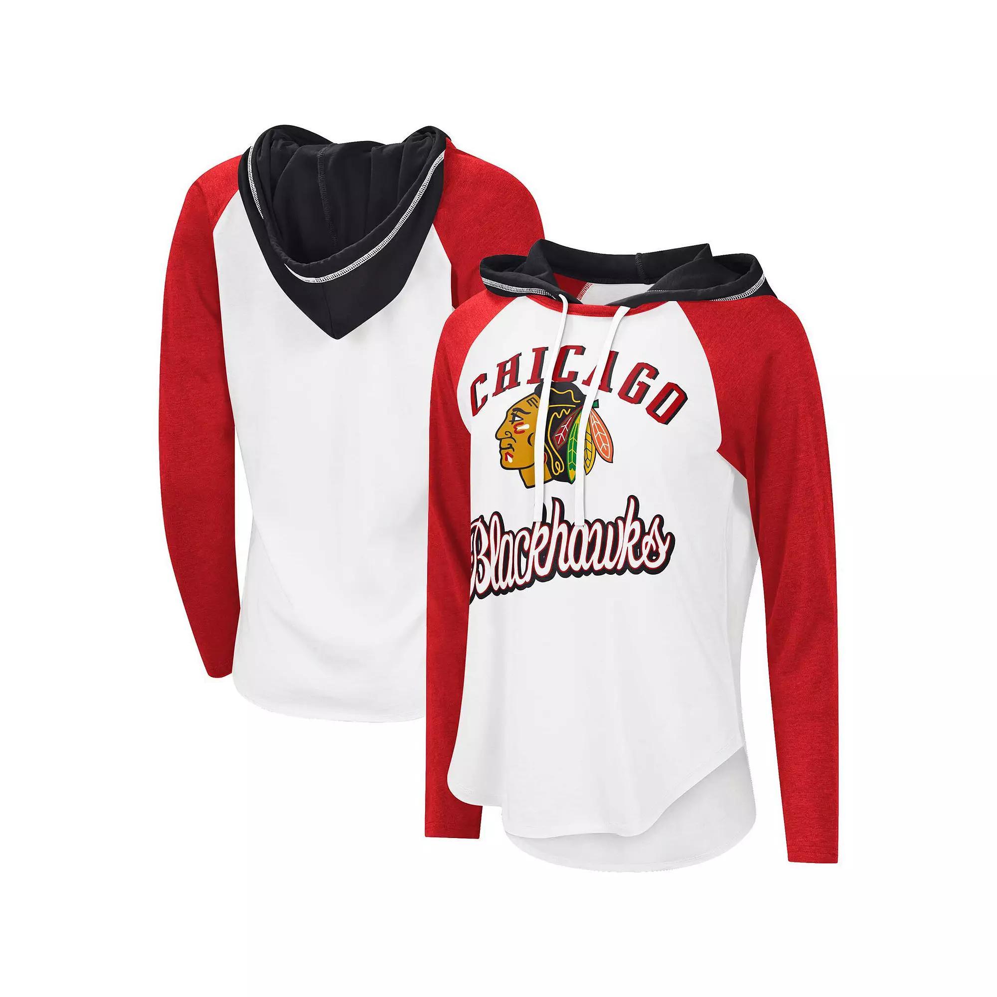 Women's G-III Sports by Carl Banks White/Red Chicago Blackhawks MVP Raglan Hoodie T-Shirt, Size: Small Product Image