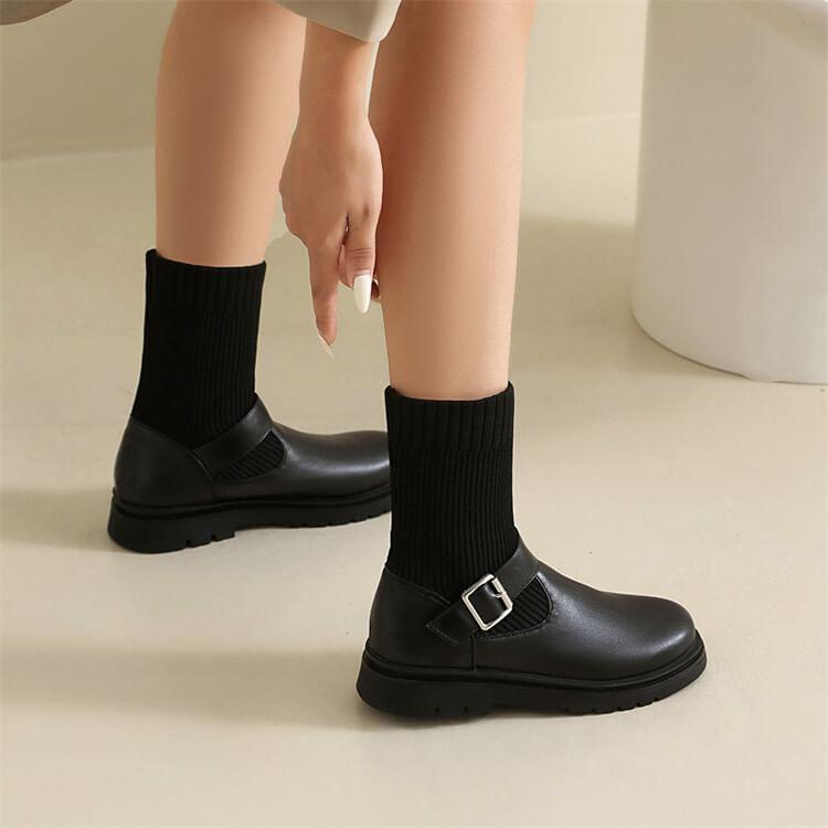 Buckled Platform Chunky Heel Sock Boots Product Image